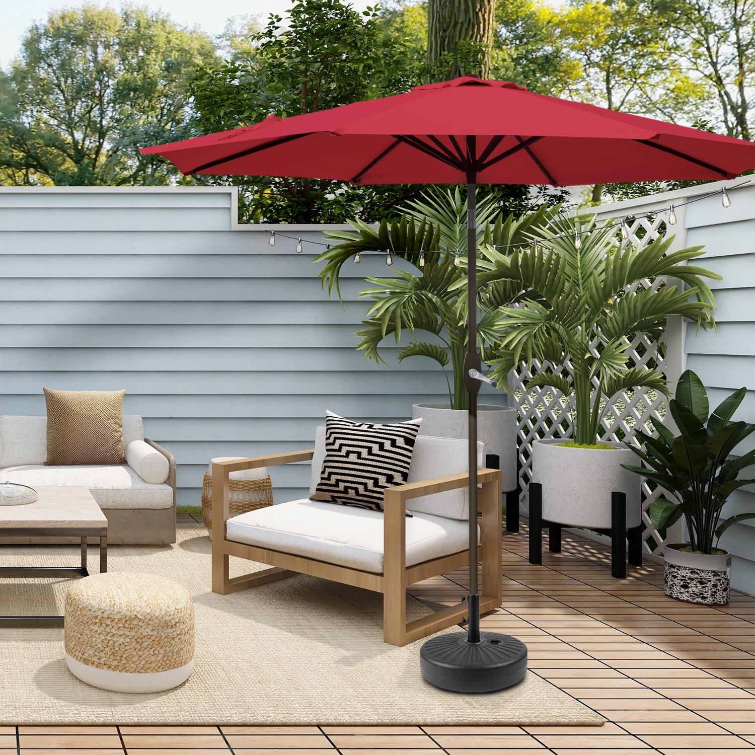Alexander 9 ft. Patio Umbrella with Round Plastic Base, Red