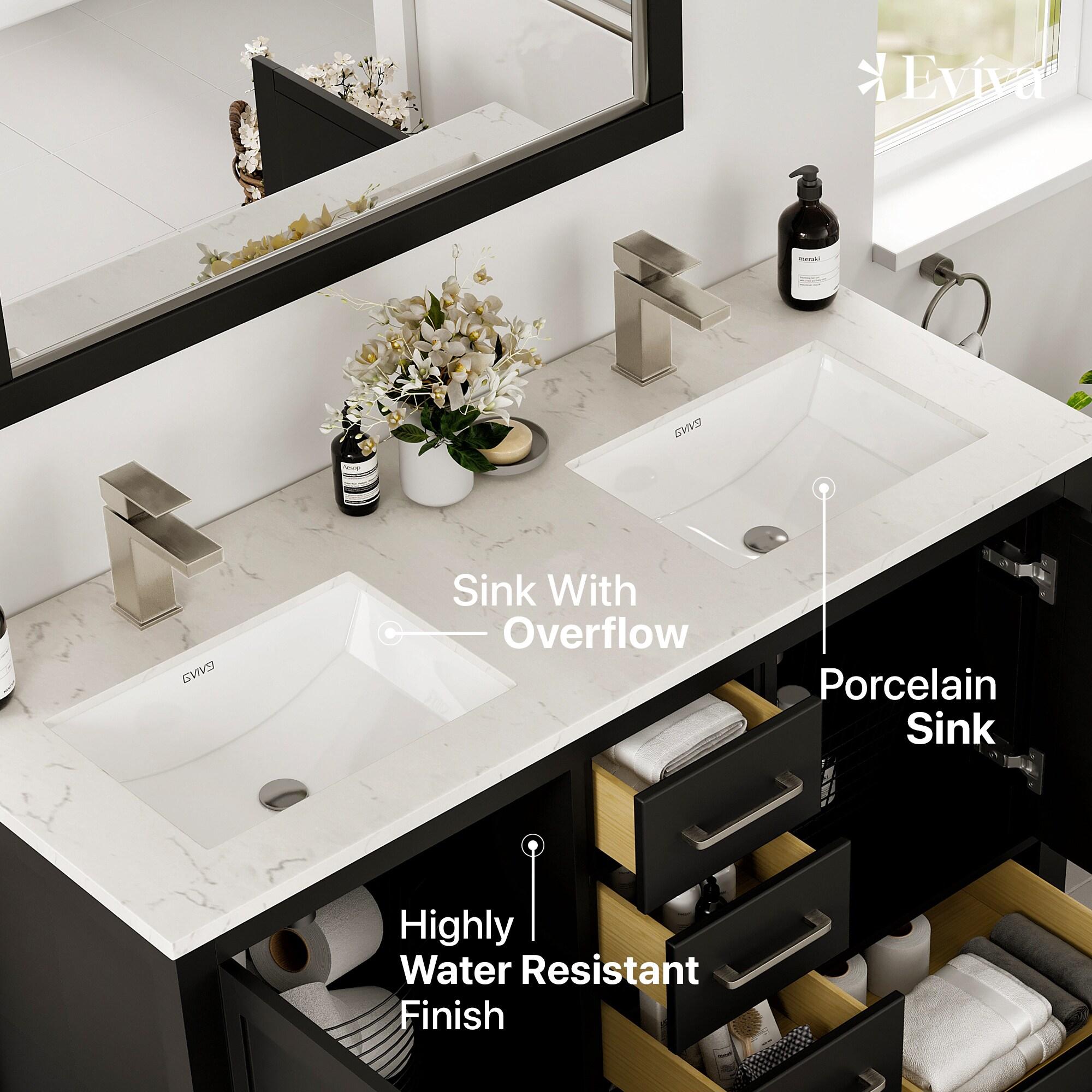 Eviva Eviva London 48"W X 18"D Double Sink Bathroom Vanity With White Carrara Quartz Countertop