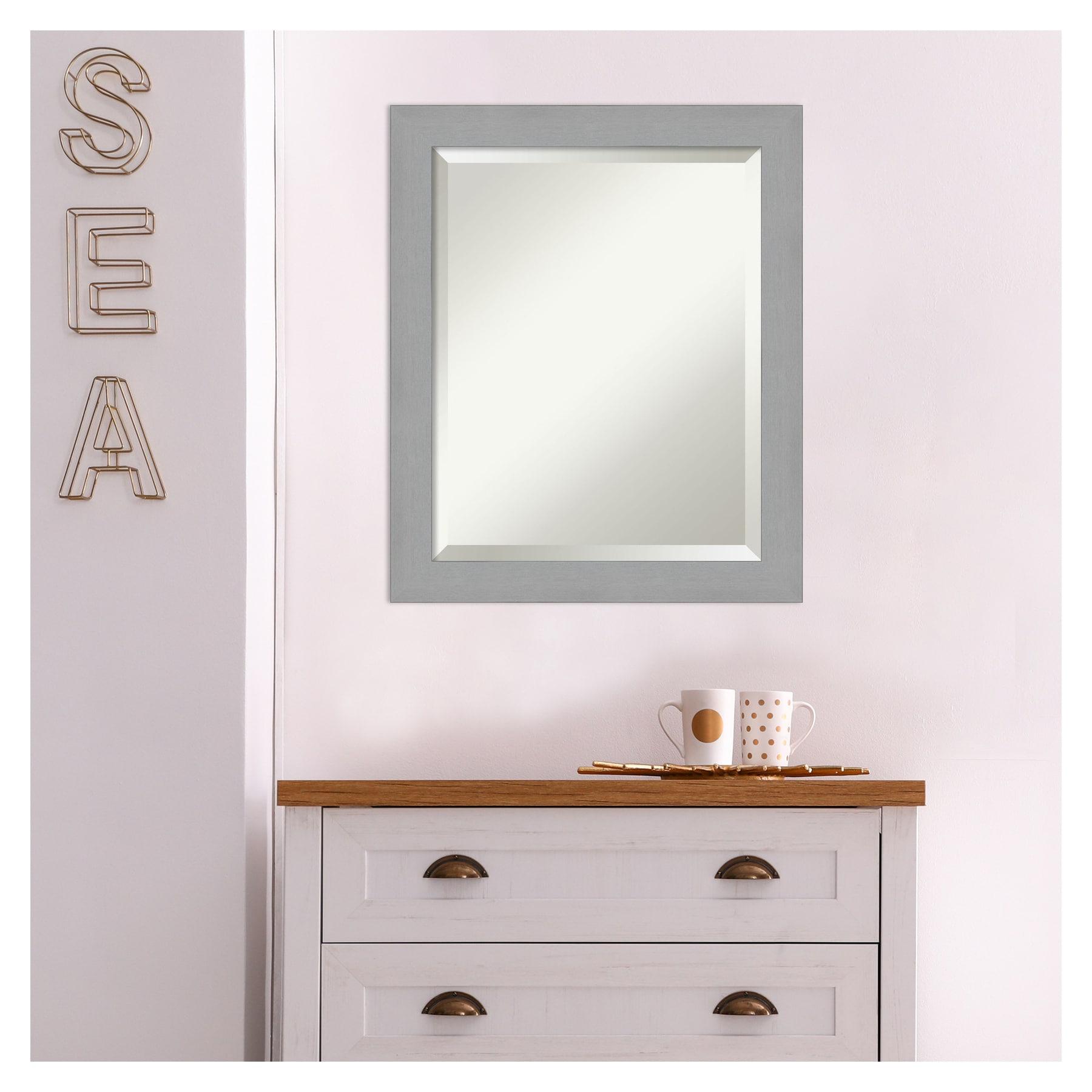 20" x 24" Brushed Nickel Framed Bathroom Vanity Wall Mirror - Amanti Art: Modern Rectangle, No Assembly Required