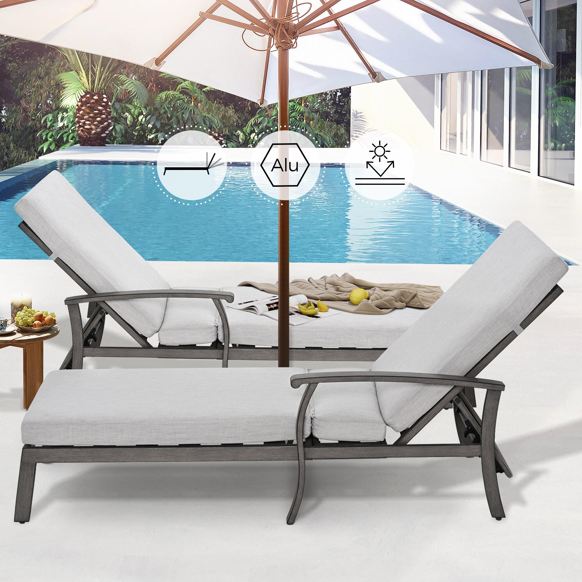 2-piece Outdoor Alumiunm Gray Patio Chaise Lounge Chair