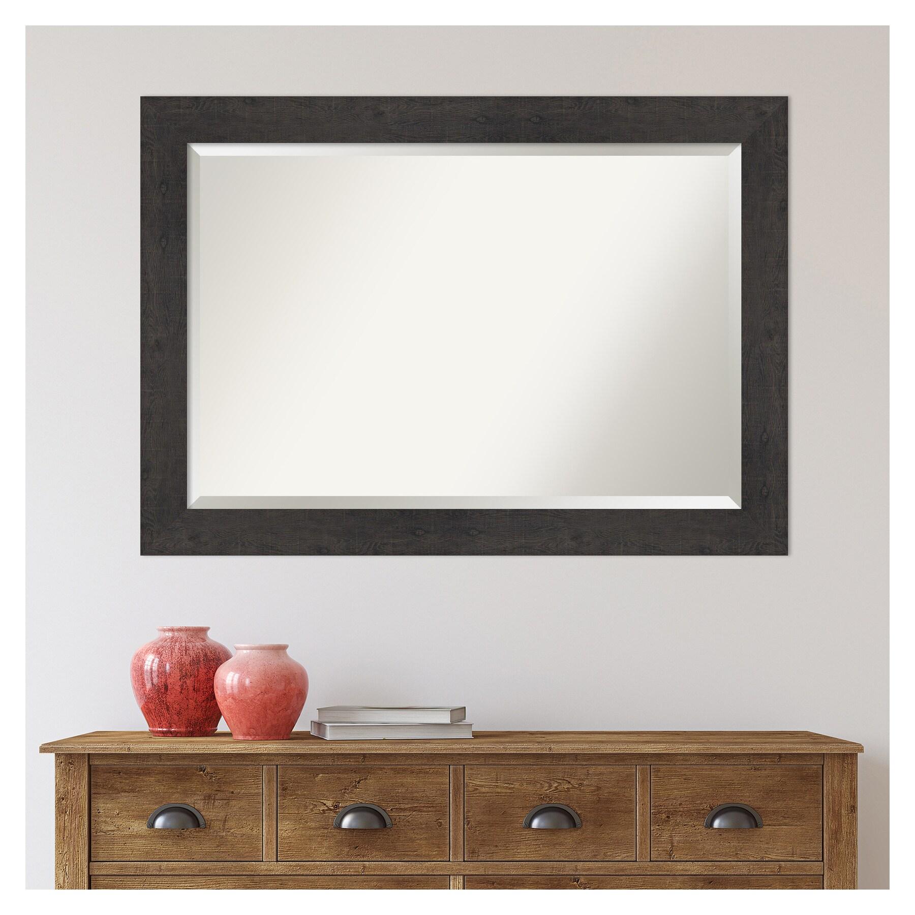 Amanti Art Beveled Bathroom Wall Mirror - Rustic Plank Espresso Frame Outer Size: 41 x 29 in