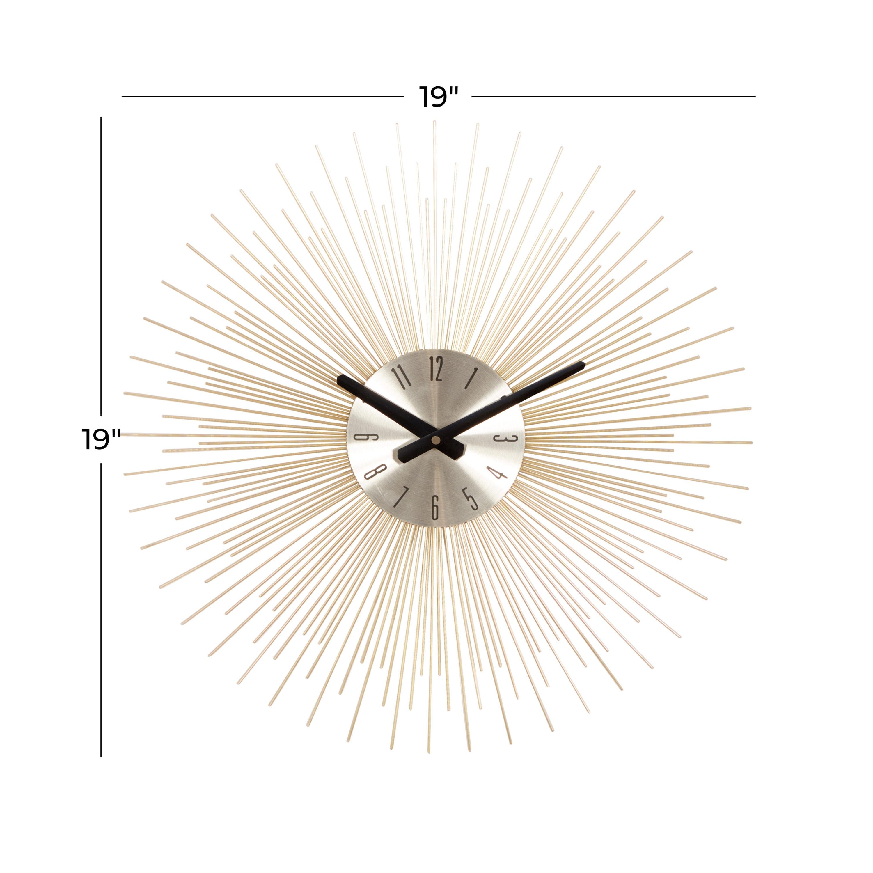 DecMode 19" Gold Metal Starburst Wall Clock with Black Accents