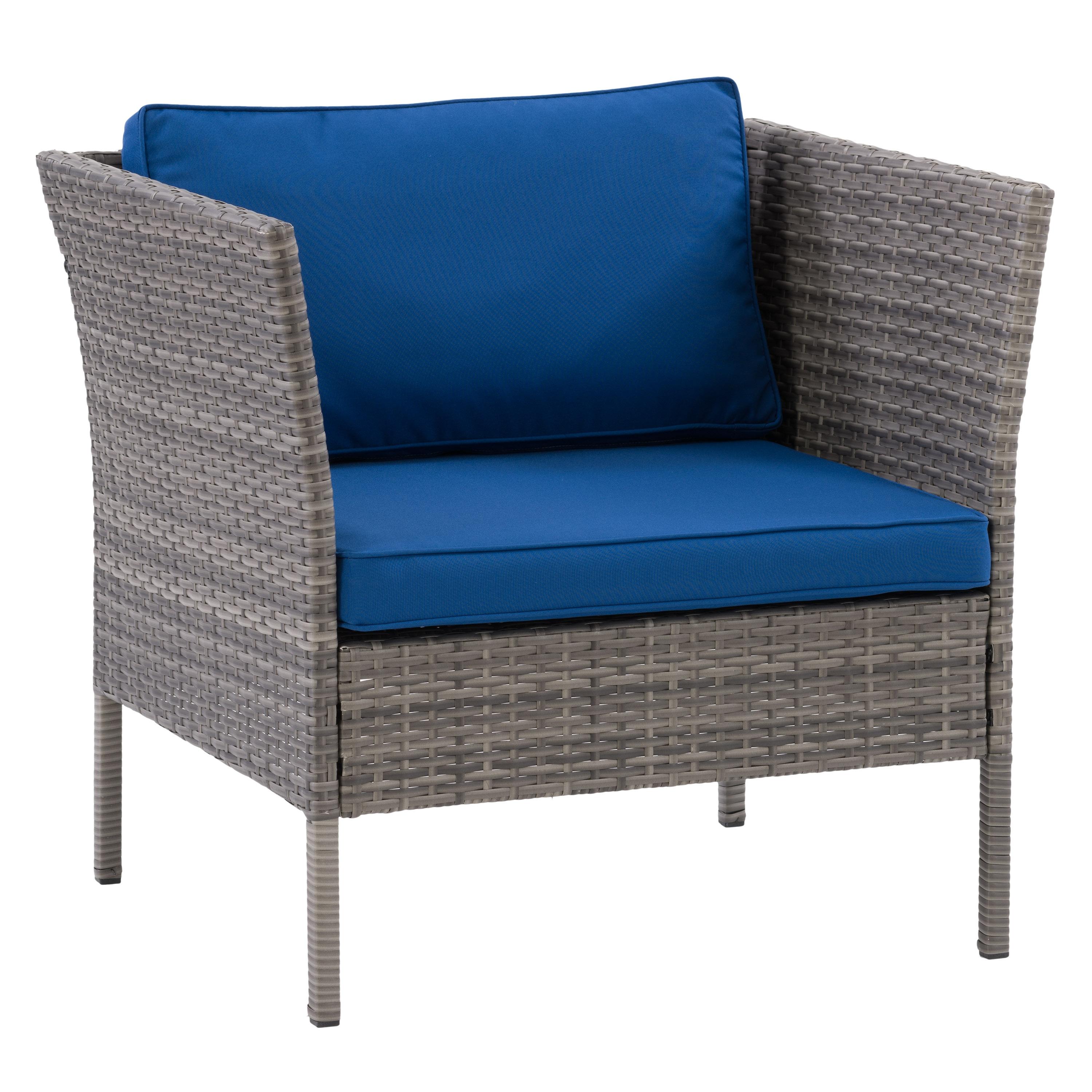 CorLiving 27'' Powder-Coated Steel Patio Armchair with Plush Blue Cushions