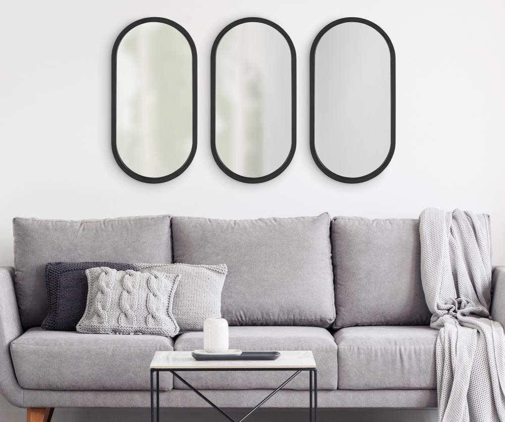Kate & Laurel All Things Decor 12"x24" Travis Oval Wall Mirror Black: Modern Style, MDF Frame, No Assembly Required