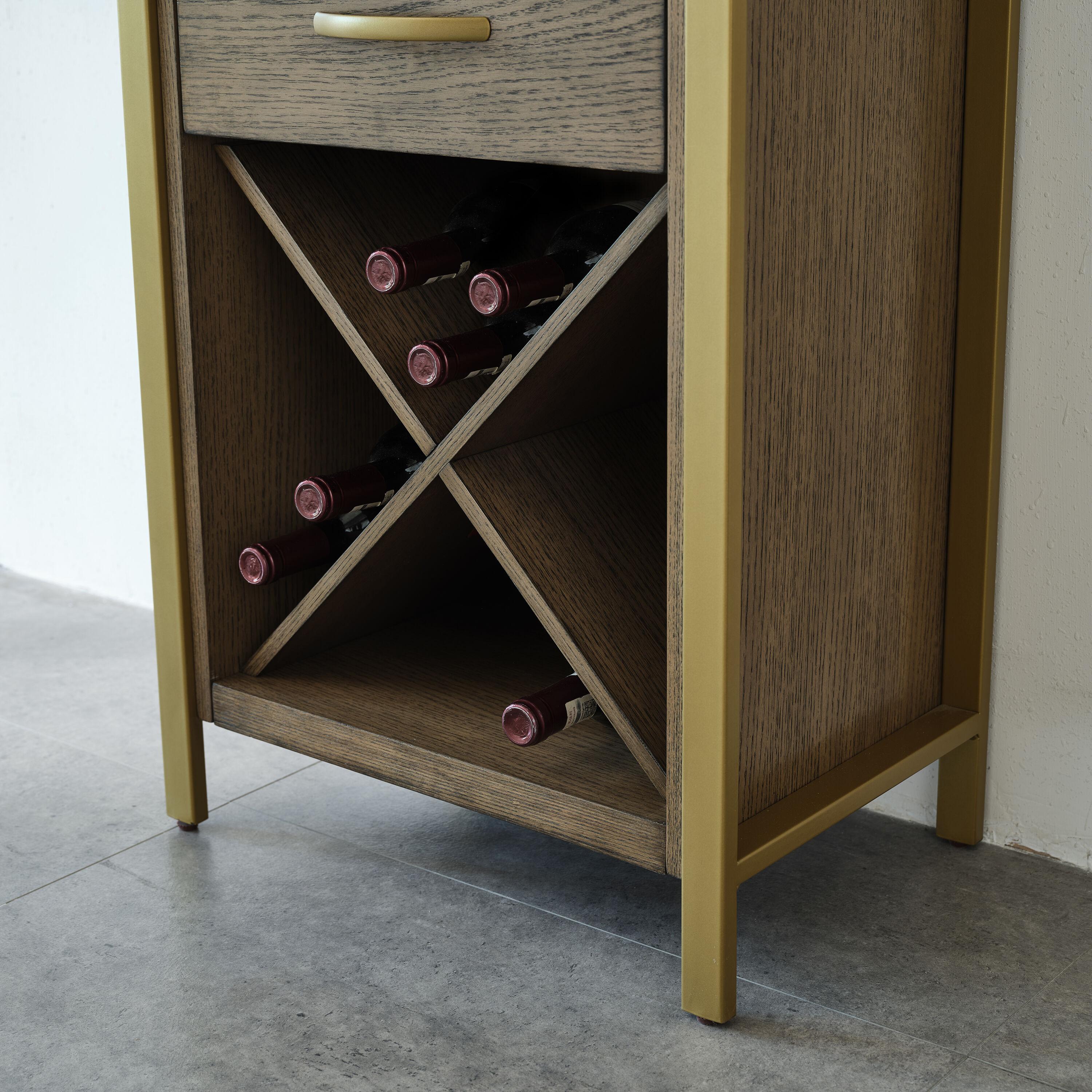 Leick Home Leah Mini Bar Cabinet for Stemware and Bottle Storage, Dune and Gold