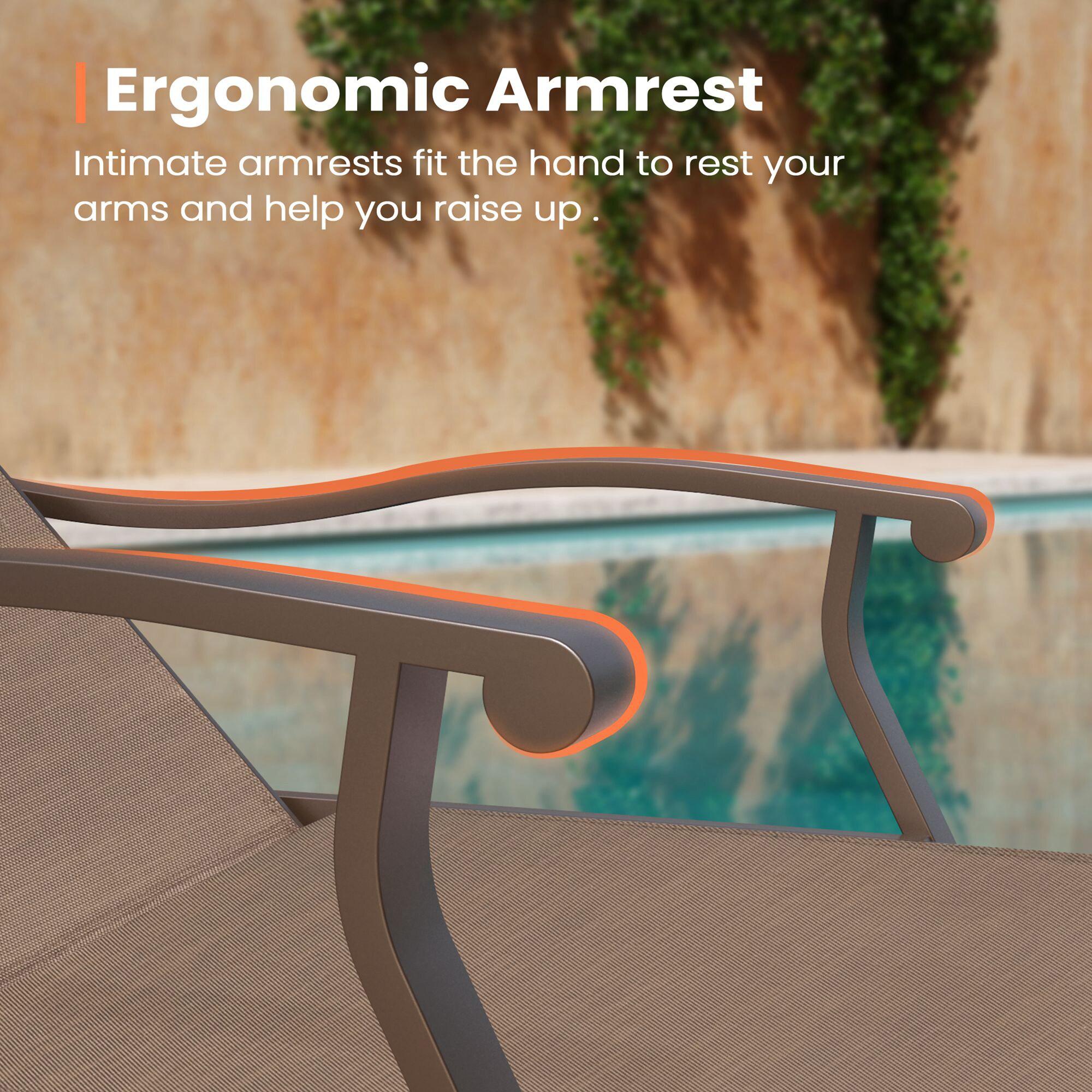 Outdoor Aluminum Adjustable Chaise Lounge Chair with Arms - Brown - Crestlive Products: Patio Furniture, Weather-Resistant