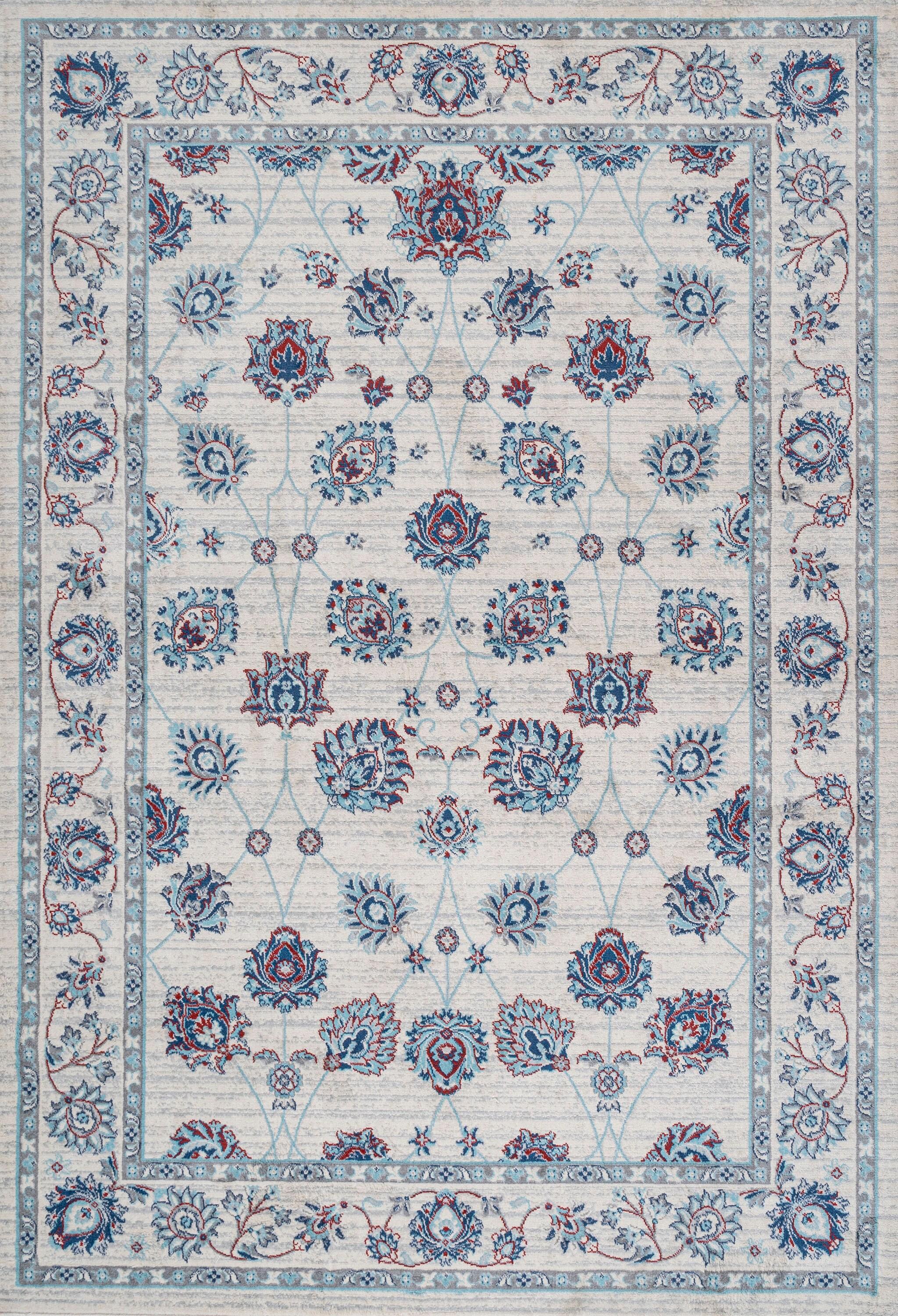 4' X 6' Modern Persian Vintage Moroccan Traditional Area Rug, Ivory/Blue/Red - JONATHAN Y