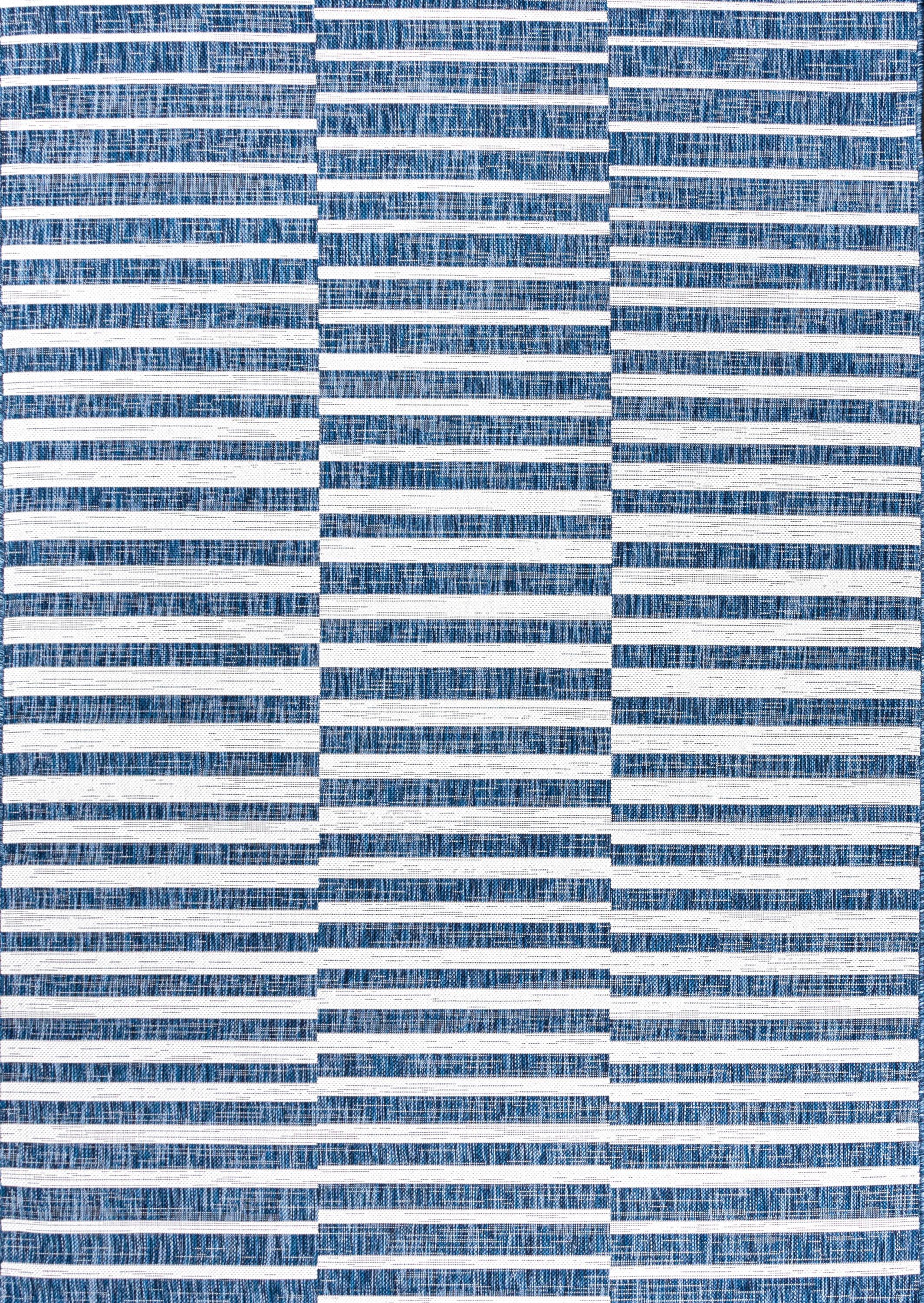 3'x5' Sukie Modern Offset Stripe Indoor/Outdoor Area Rug, Blue/Ivory - JONATHAN Y