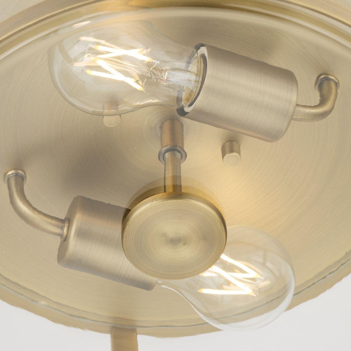 Progress Lighting Gilliam 2-Light Flush Mount, Vintage Brass, Clear Curved Glass