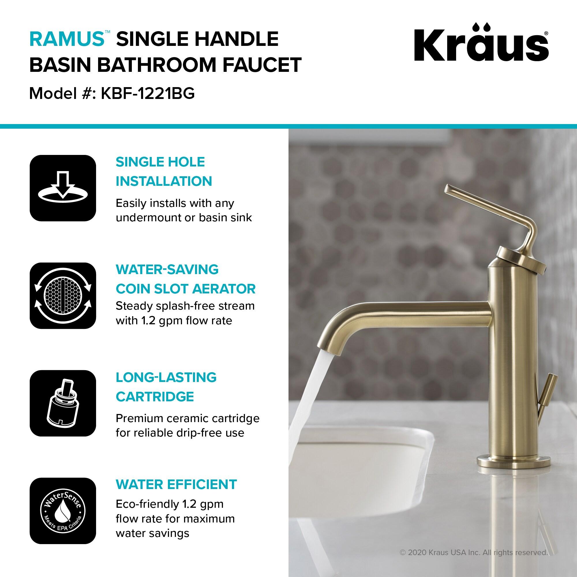 KRAUS Ramus Single Handle Bathroom Sink Faucet with Lift Rod Drain
