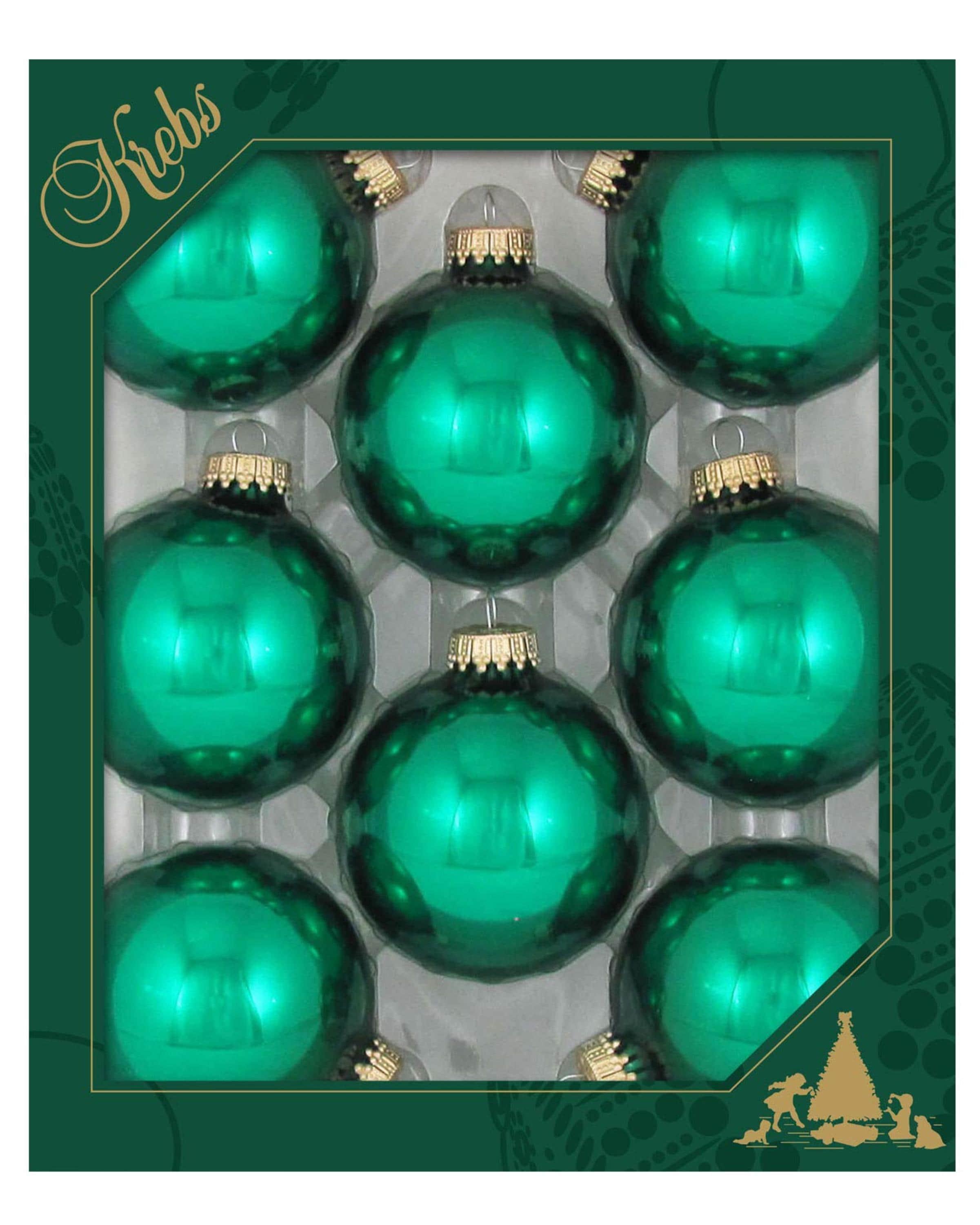 Christmas By Krebs - 67mm / 2.625" Designer Glass Baubles, Shiny Emerald Green [8 Pieces]