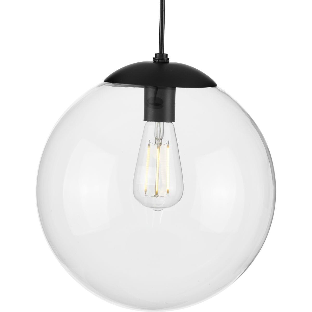 Progress Lighting Atwell 1-Light Glass Globe Brushed Nickel Modern Pendant Light, Steel, Matte Black, Clear Glass Globe Shade