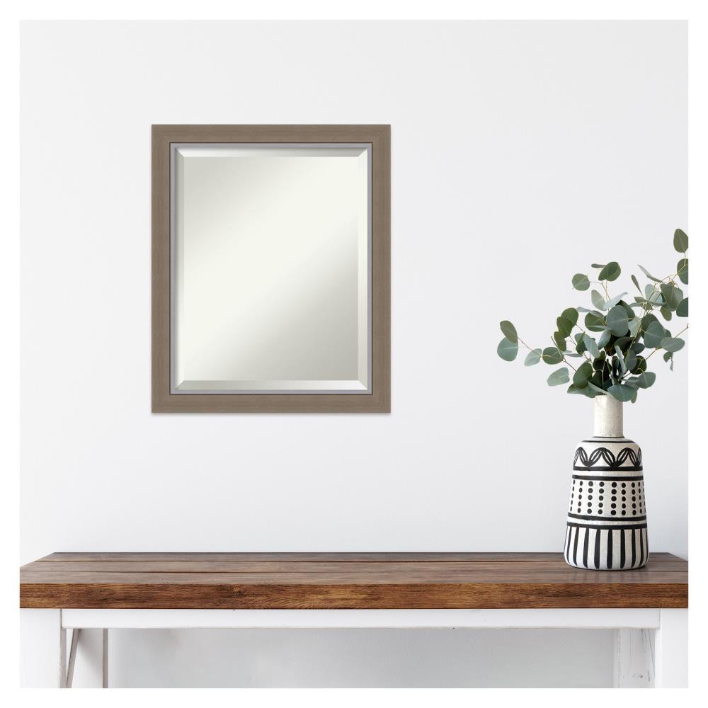 Amanti Art Beveled Bathroom Wall Mirror - Eva Narrow Frame Eva Brown Narrow Outer Size: 19 x 23 in Silver, Brown