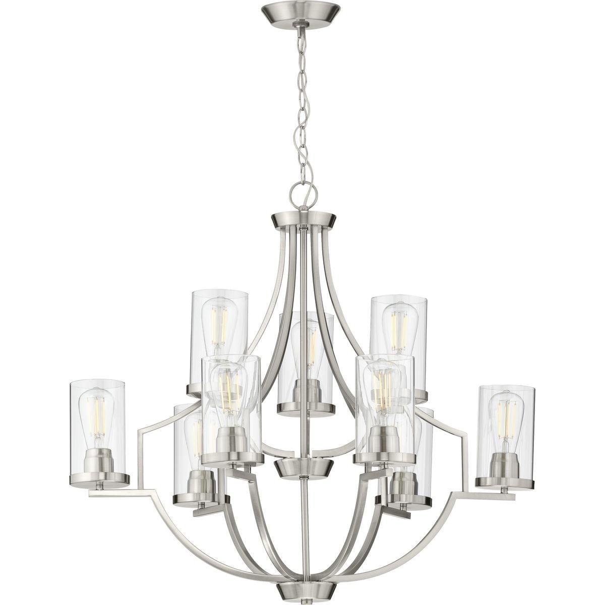 Progress Lighting, Lassiter Collection, 9-Light Chandelier, Brushed Nickel, Clear Glass Shades