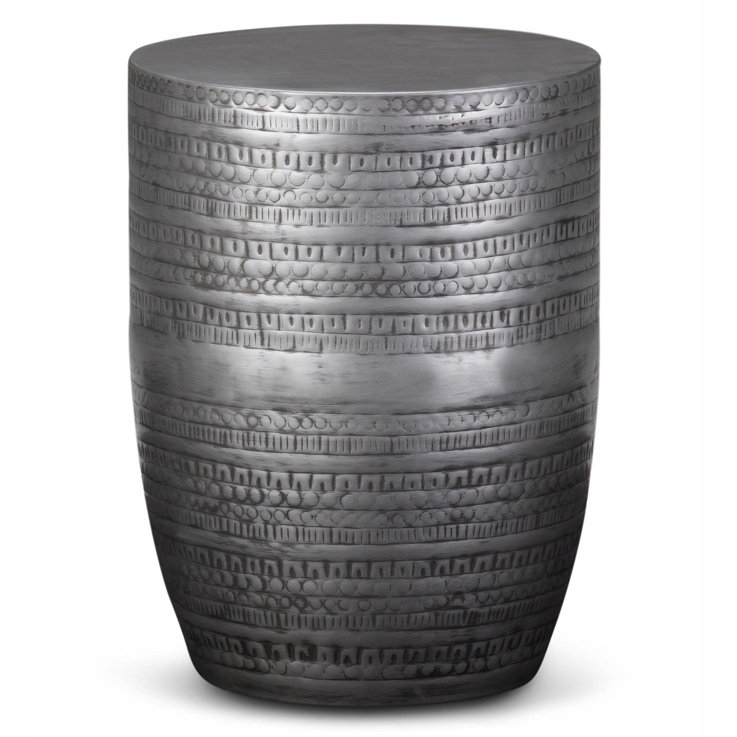 Simpli Home 15"W Metal Boho End Table with Drum Design and Textured Finish, Assembled
