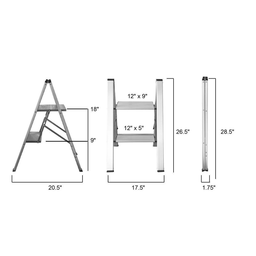 AmeriHome Ultra Slim Aluminum Two Step Folding Utility Step Ladder