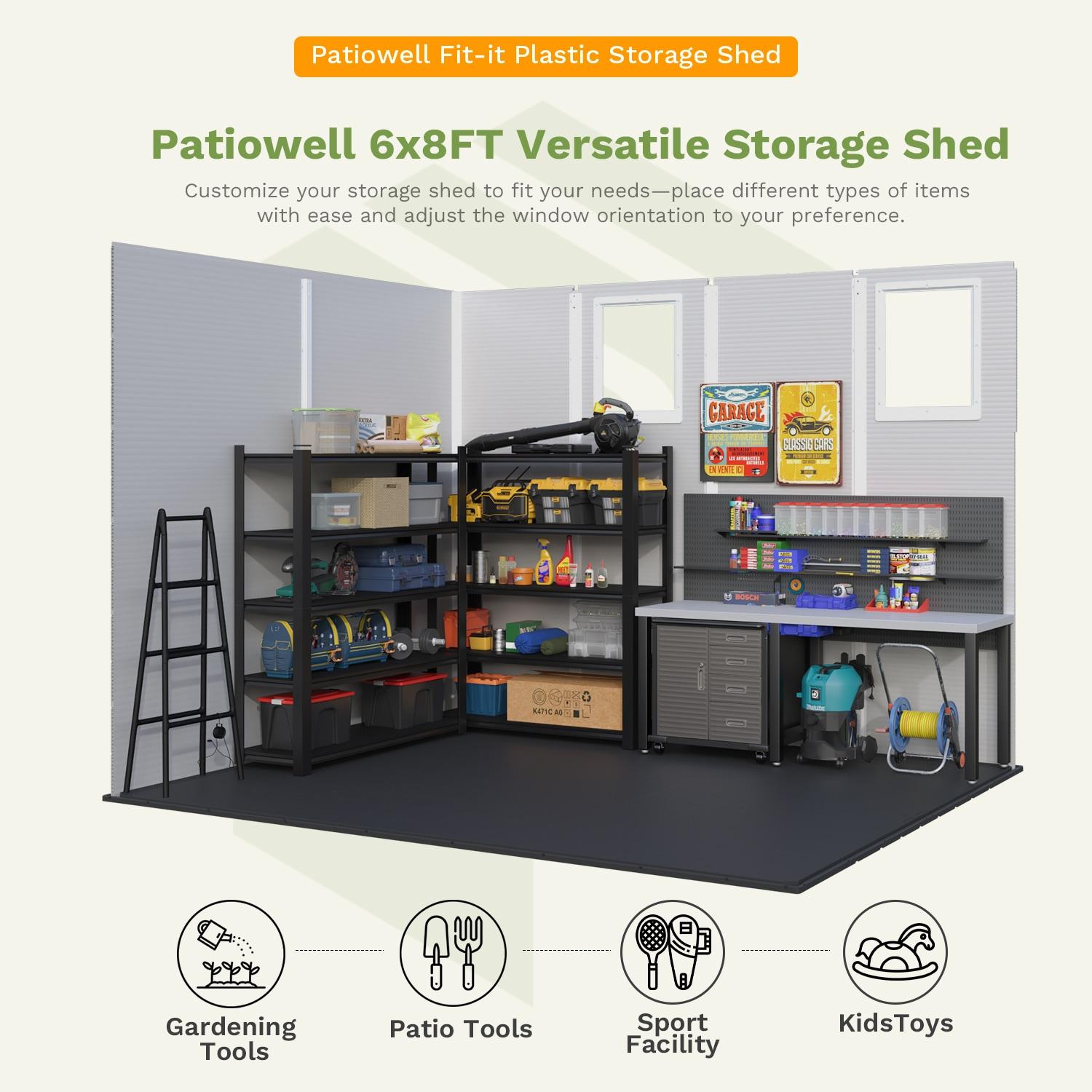 Patiowell 6 Ft. W X 8 Ft. D Resin Outdoor Storage Shed, Weather-resistant Outdoor Storage With Reinforced Design