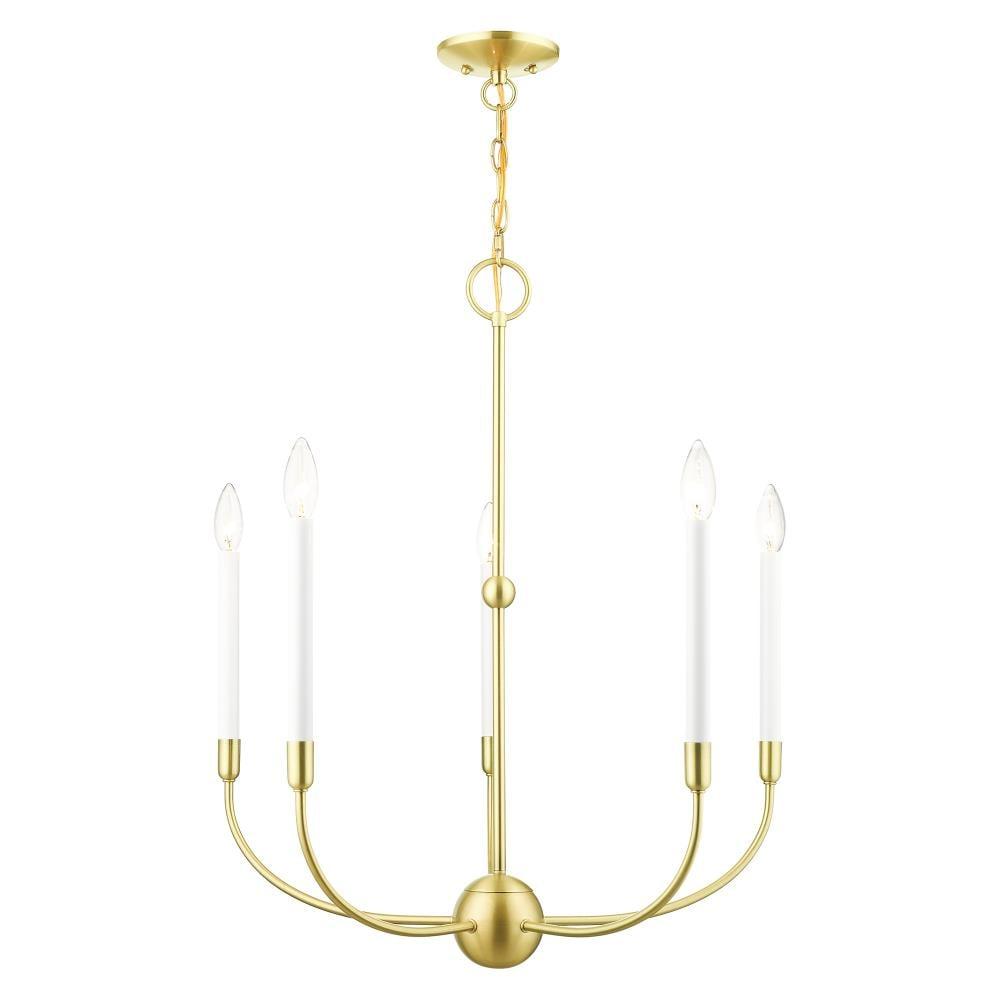 Satin Brass 5-Light Chandelier with Crystal Accents