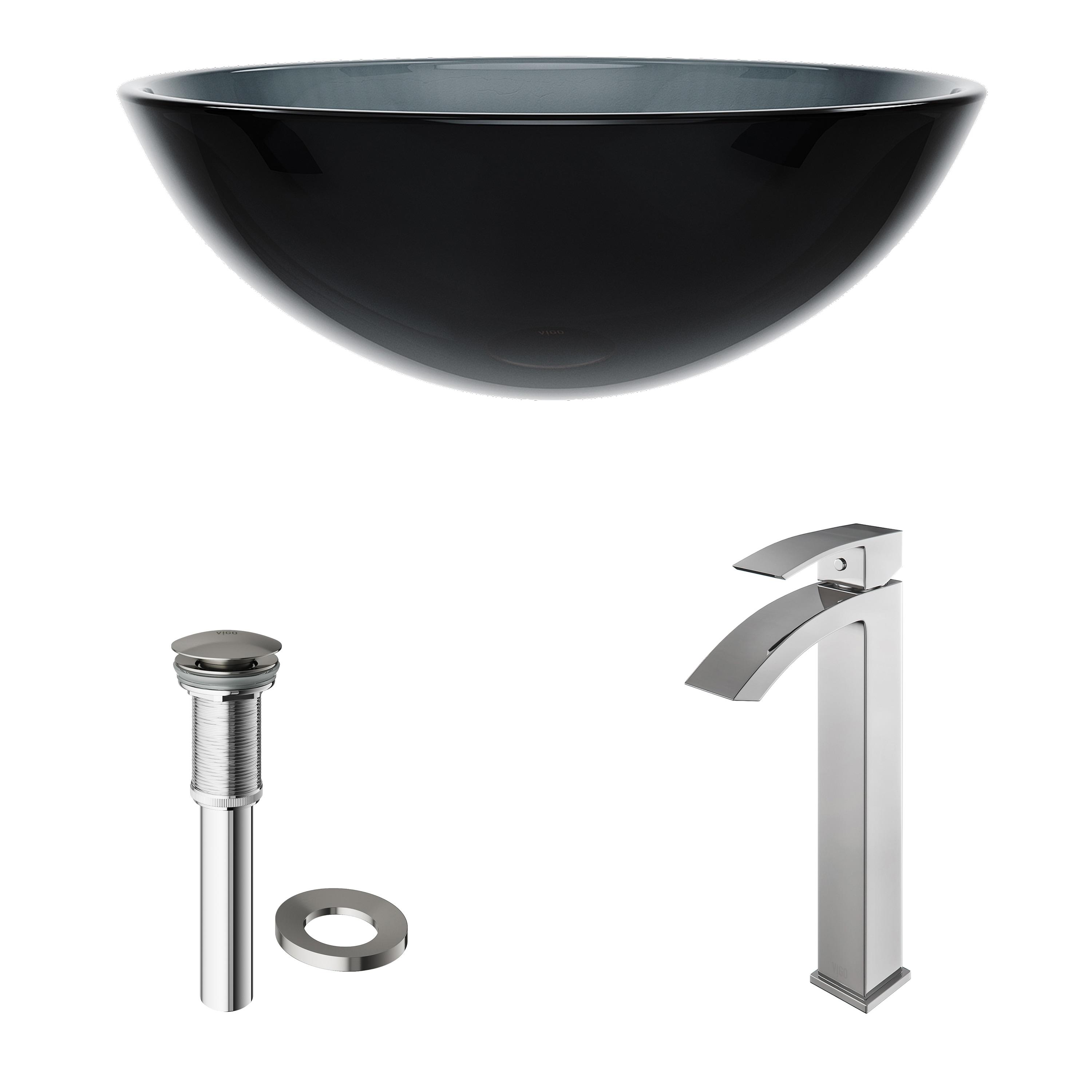 Glass Handmade Circular Vessel Bathroom Sink with Faucet