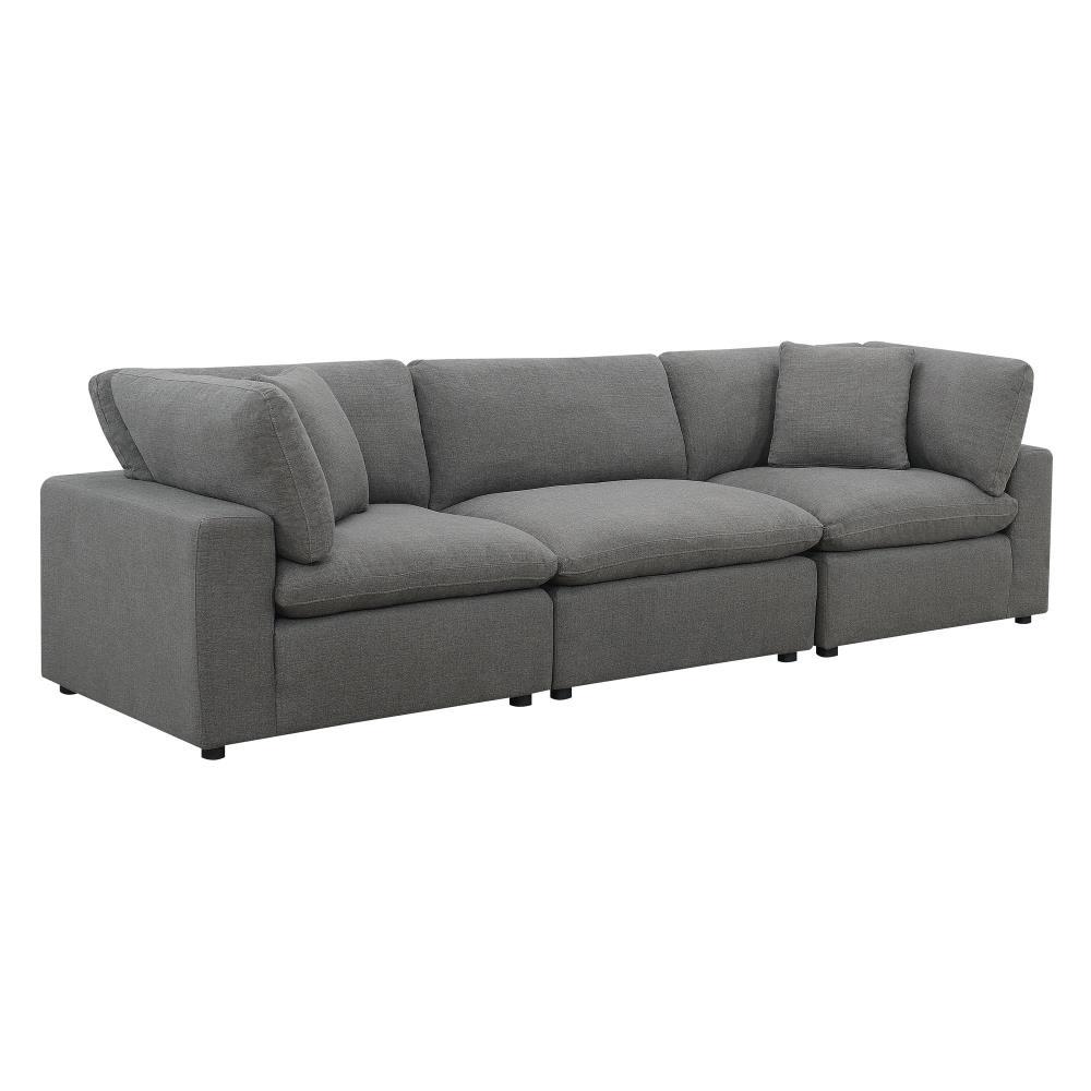 Gray Linen 3-Piece Sectional Sofa with Track Arms