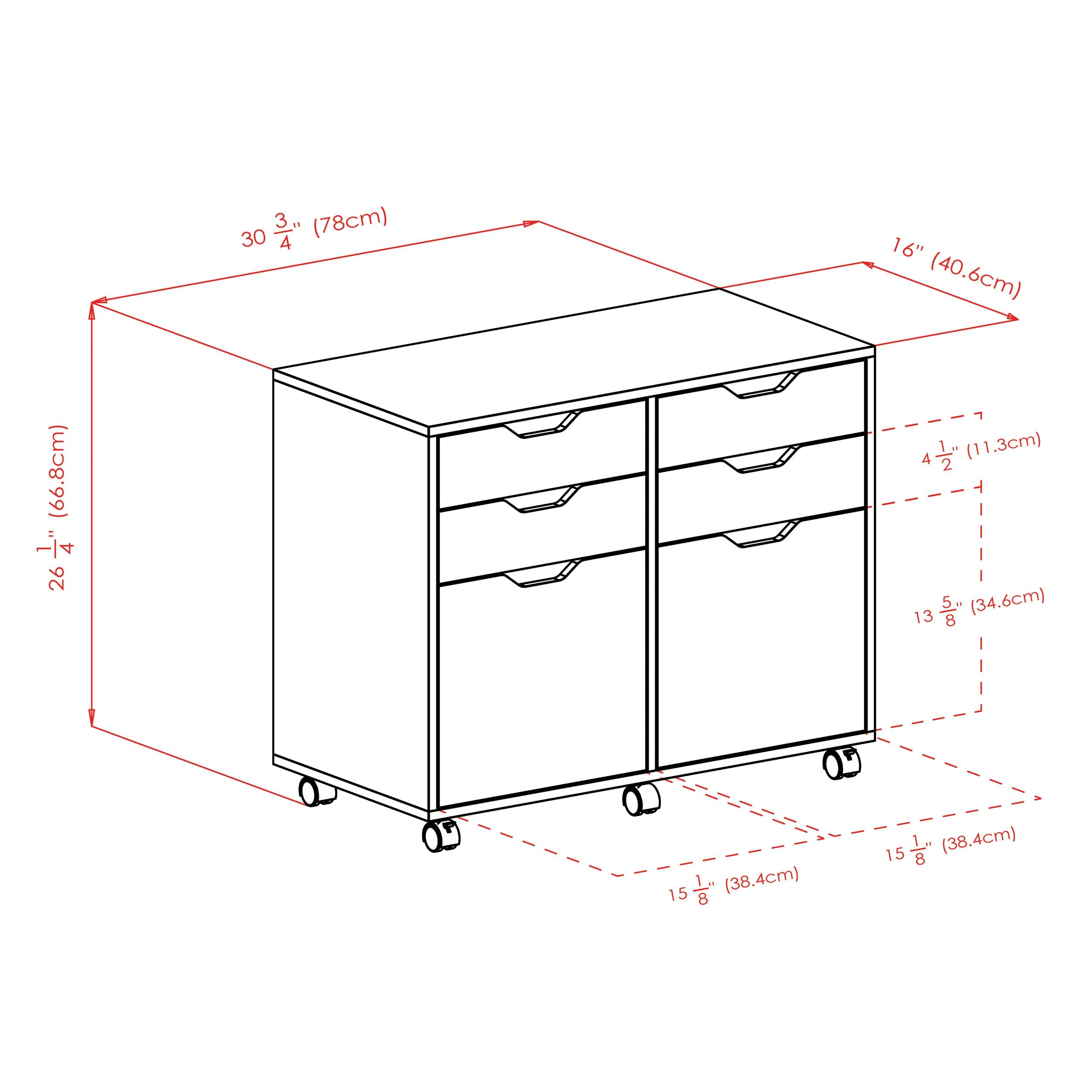 Halifax 2 Sections Mobile Storage Cabinet White - Winsome: Modern Accent Furniture with 4 Drawers & 2 Compartments