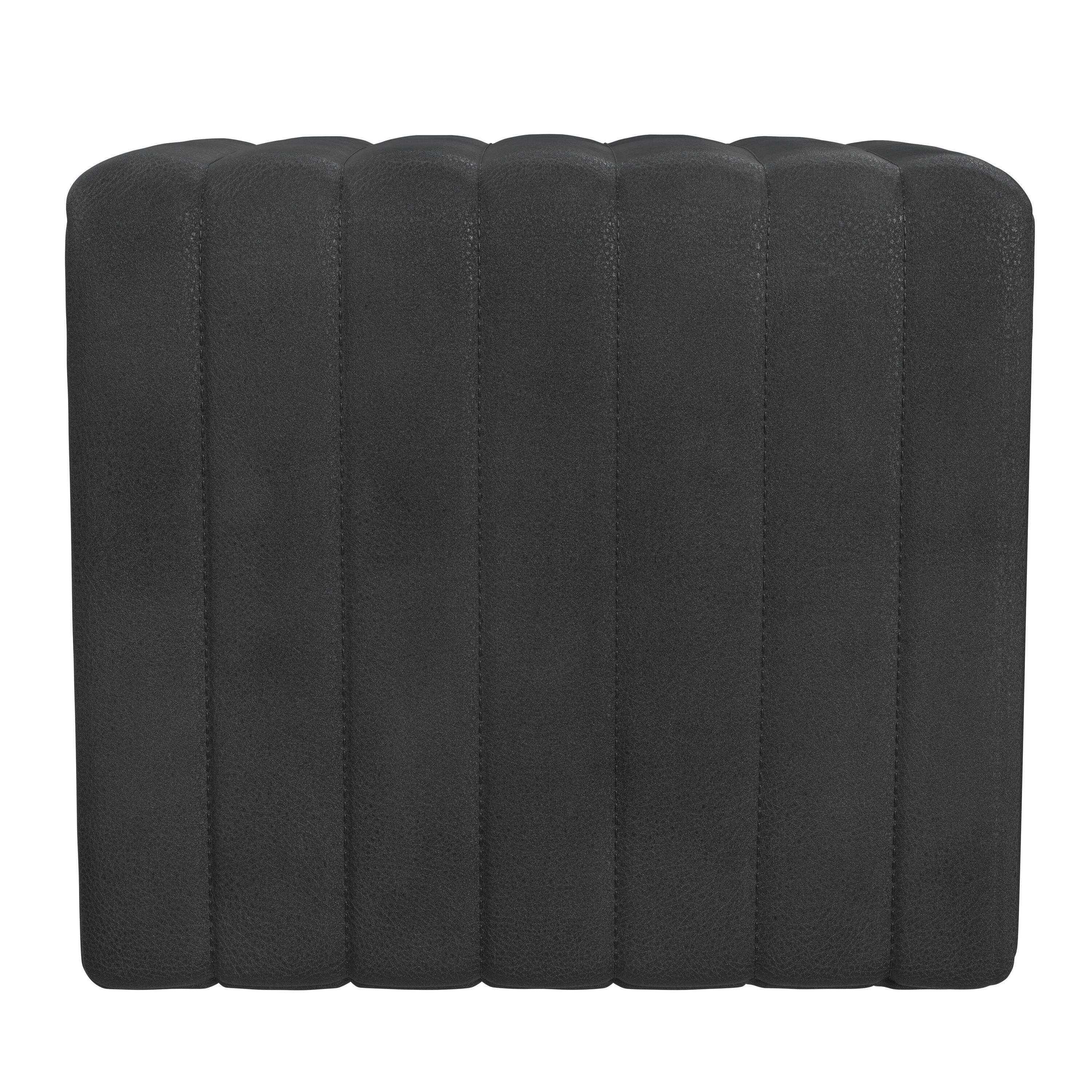 HomePop Modern Channel Faux Leather Ottoman Black: Upholstered Square Bench, No Assembly Required