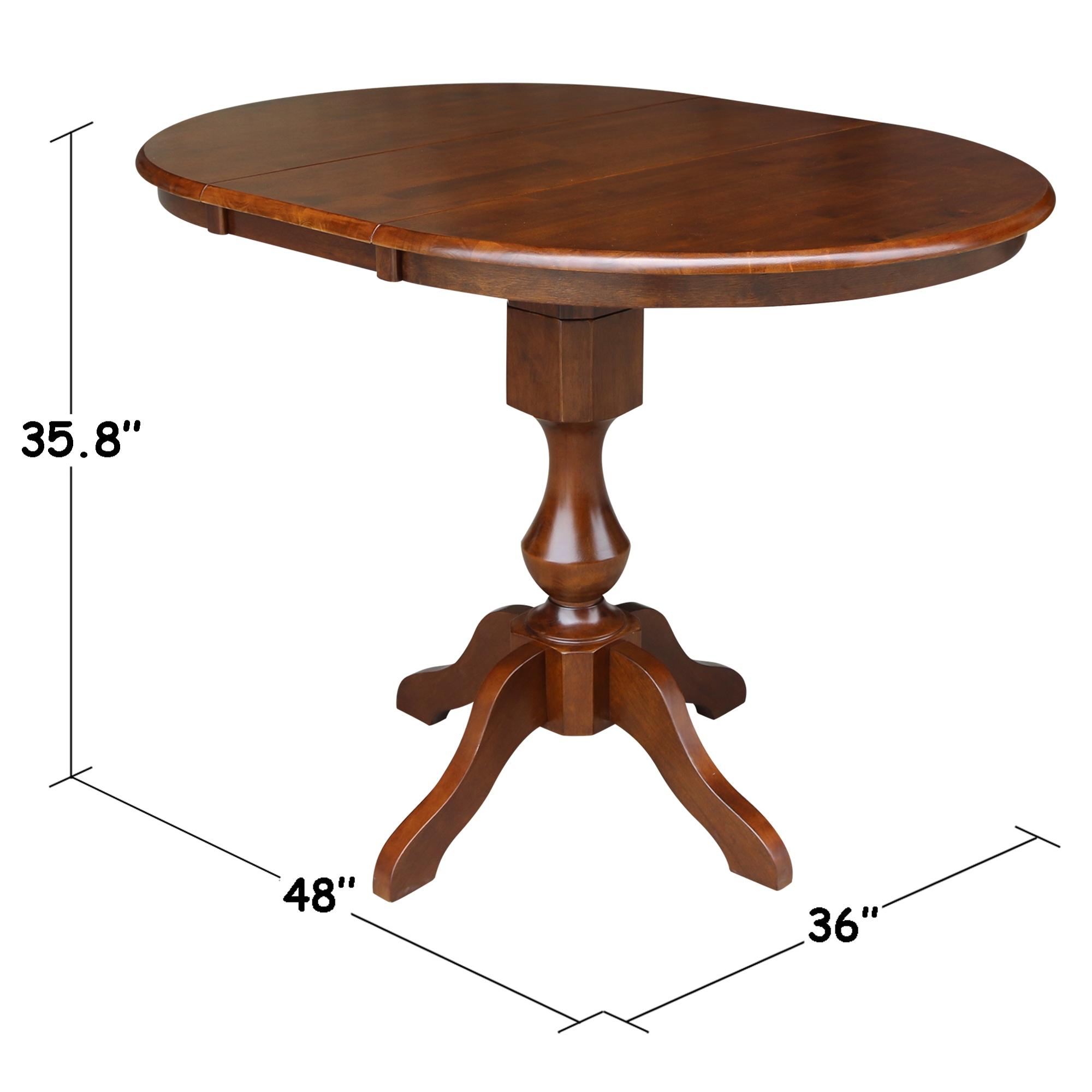 36" Round Solid Wood Pedestal Counter Height Dining Table With 12" Extension Leaf in Espresso by International Concepts