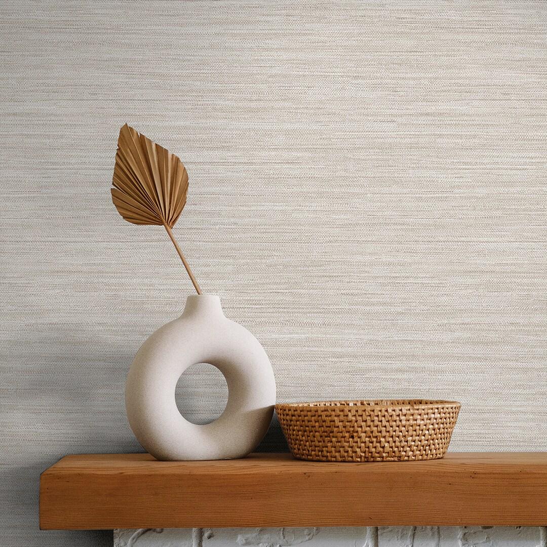 Tempaper & Co.® Faux Horizontal Grasscloth Removable Peel and Stick Wallpaper, Textured Ecru, 28 sq. ft.: Vinyl, Prepasted, Abstract Pattern