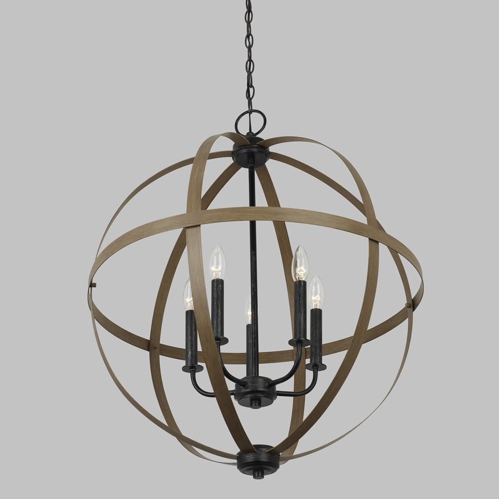 Calhoun 24" Steel Cage Globe Chandelier in Cerused Oak