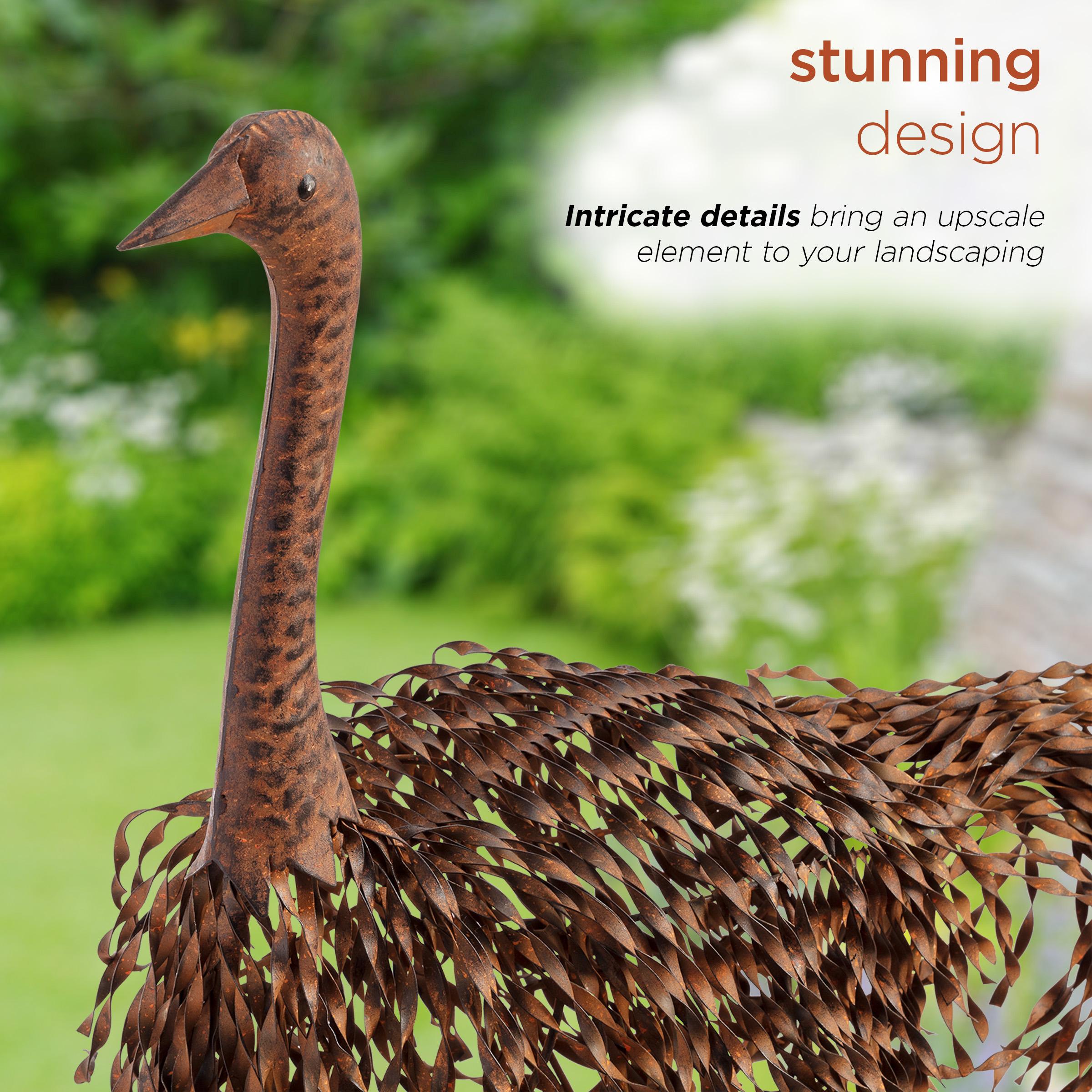 45" x 22" Outdoor Metal Peaking Standing Ostrich Statue Brown - Alpine Corporation: Weather-Resistant Iron Decor