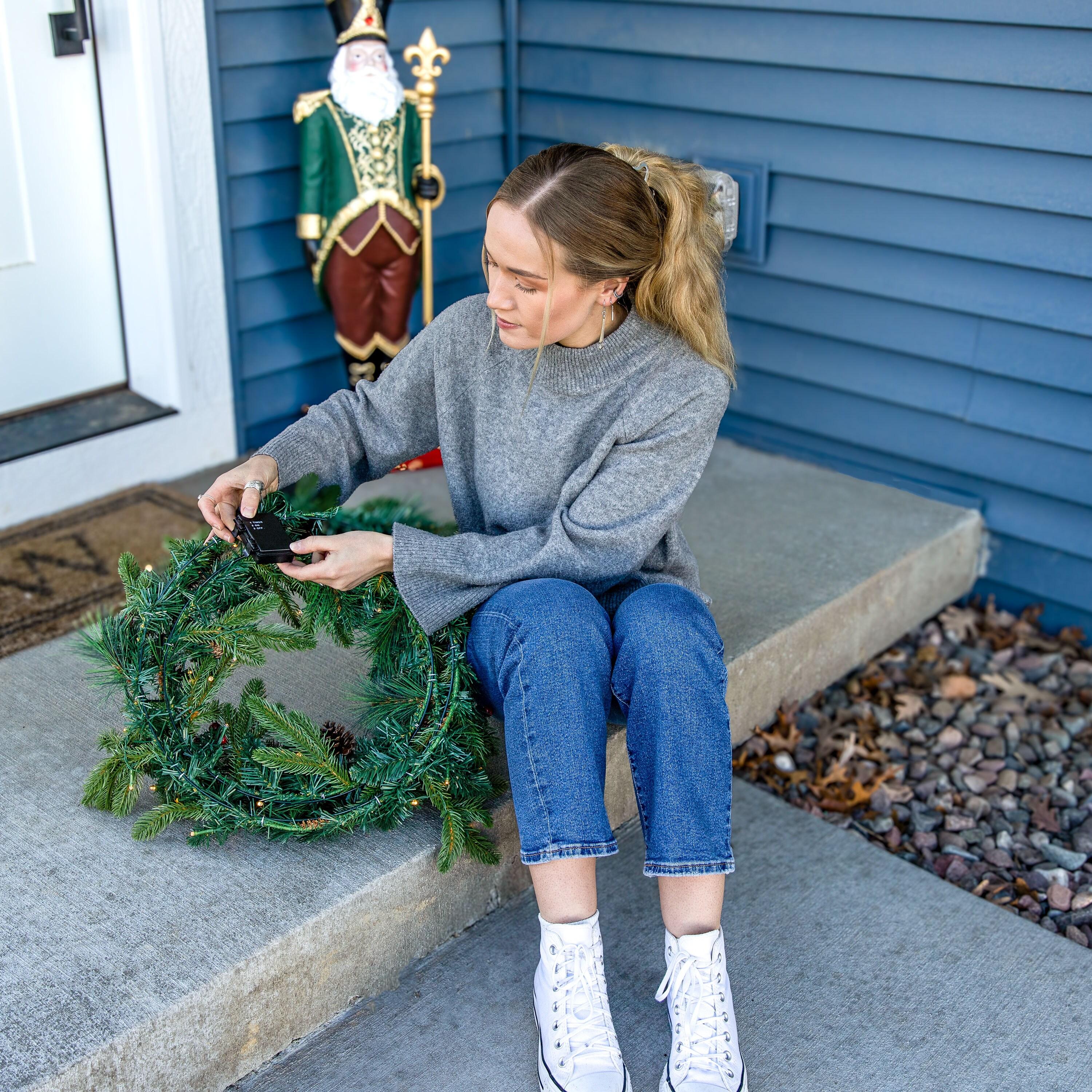 Sunnydaze 24" Diameter Indoor or Outdoor PVC Christmas Wreath with Pinecones and Berries - Traditional