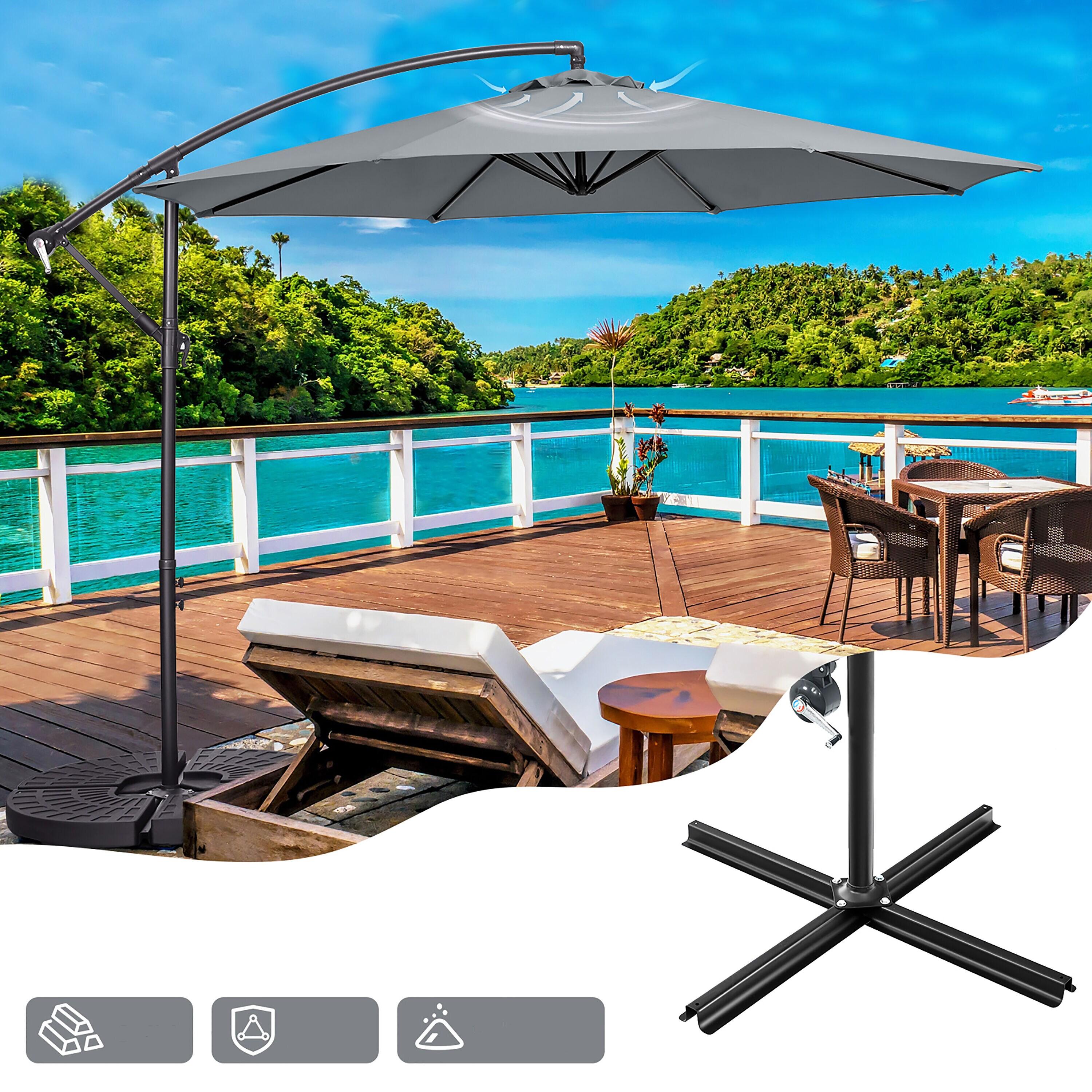 Costway  10 FT Patio Offset Umbrella w/8 Ribs Cross Base Tilt Grey