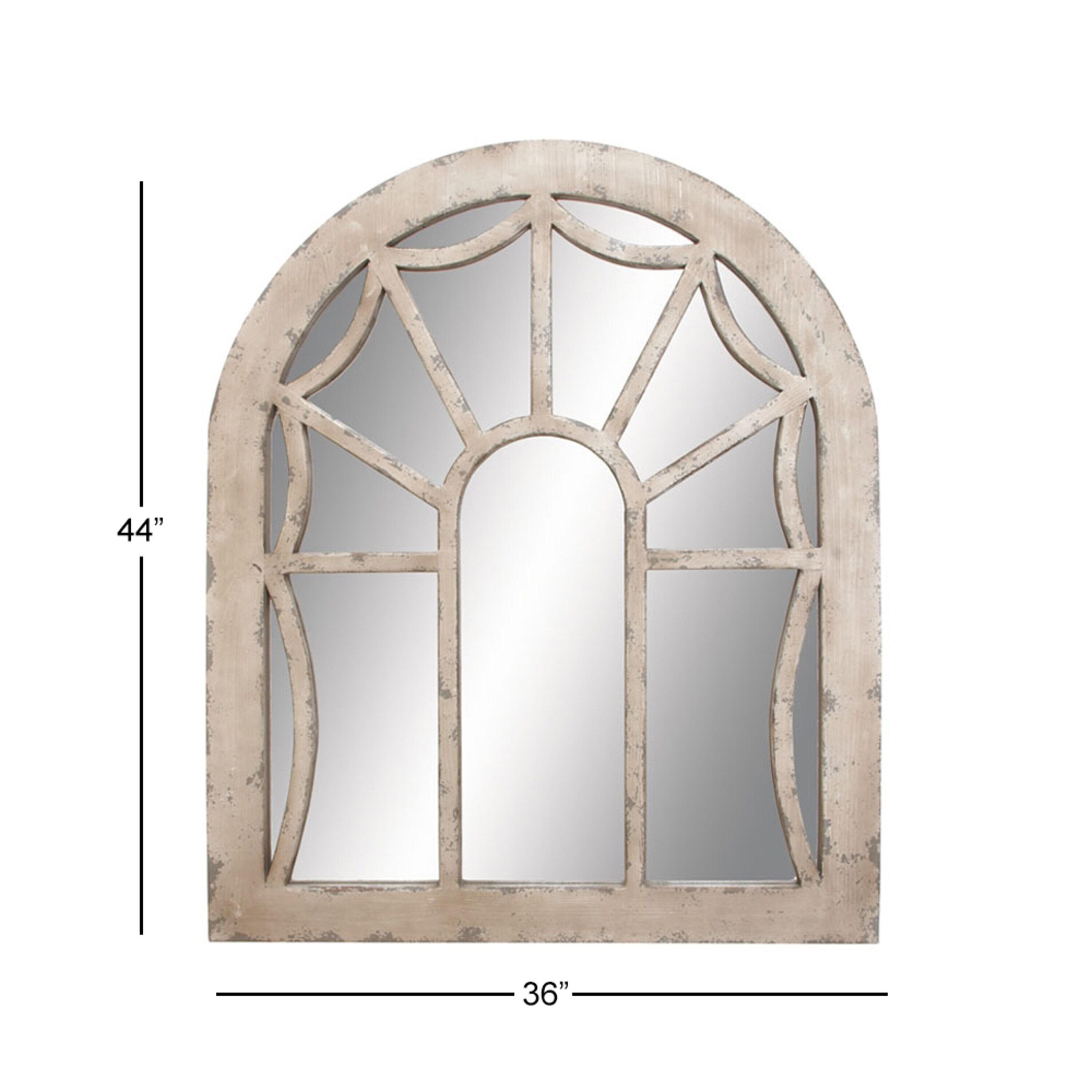 Wood Window Pane Inspired Wall Mirror with Arched Top Cream - Olivia & May: Antique Finish, No Assembly, Spot Clean