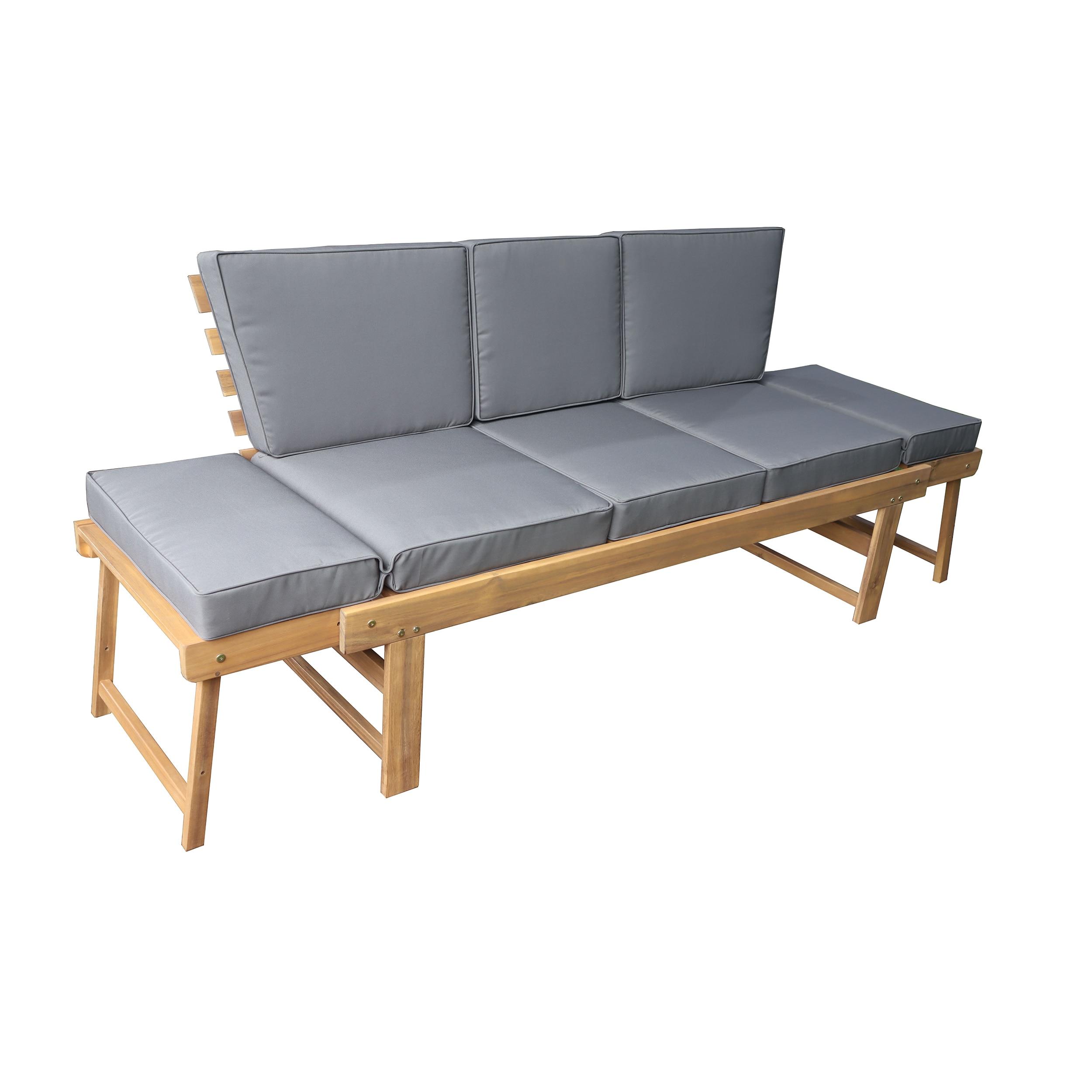 Outdoor Acacia Wood Patio Bench/Lounge with Fold Down Center Table & Side Panels