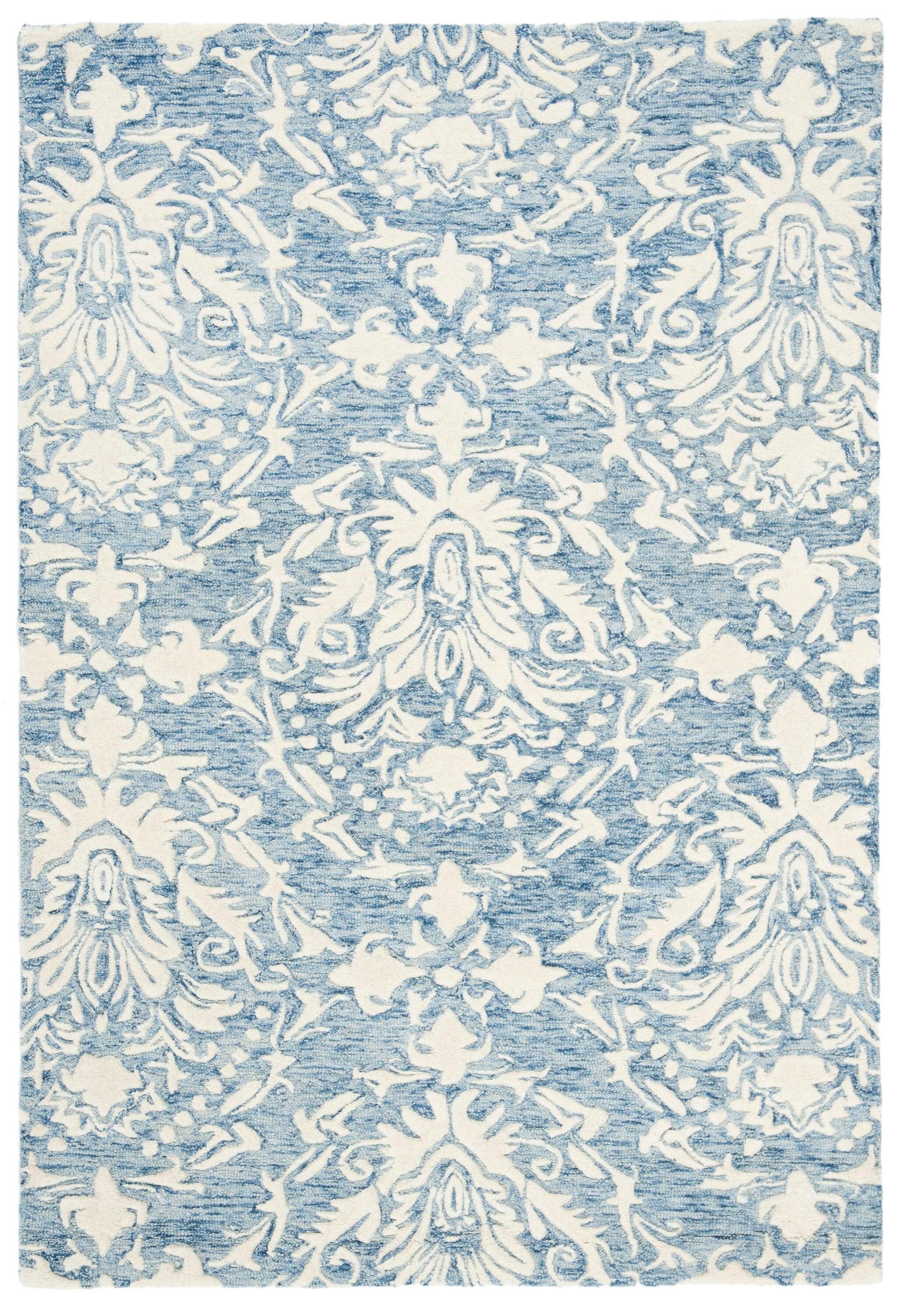 SAFAVIEH Blossom Kestrel Damask Wool Area Rug, Blue/Ivory, 4' x 6'