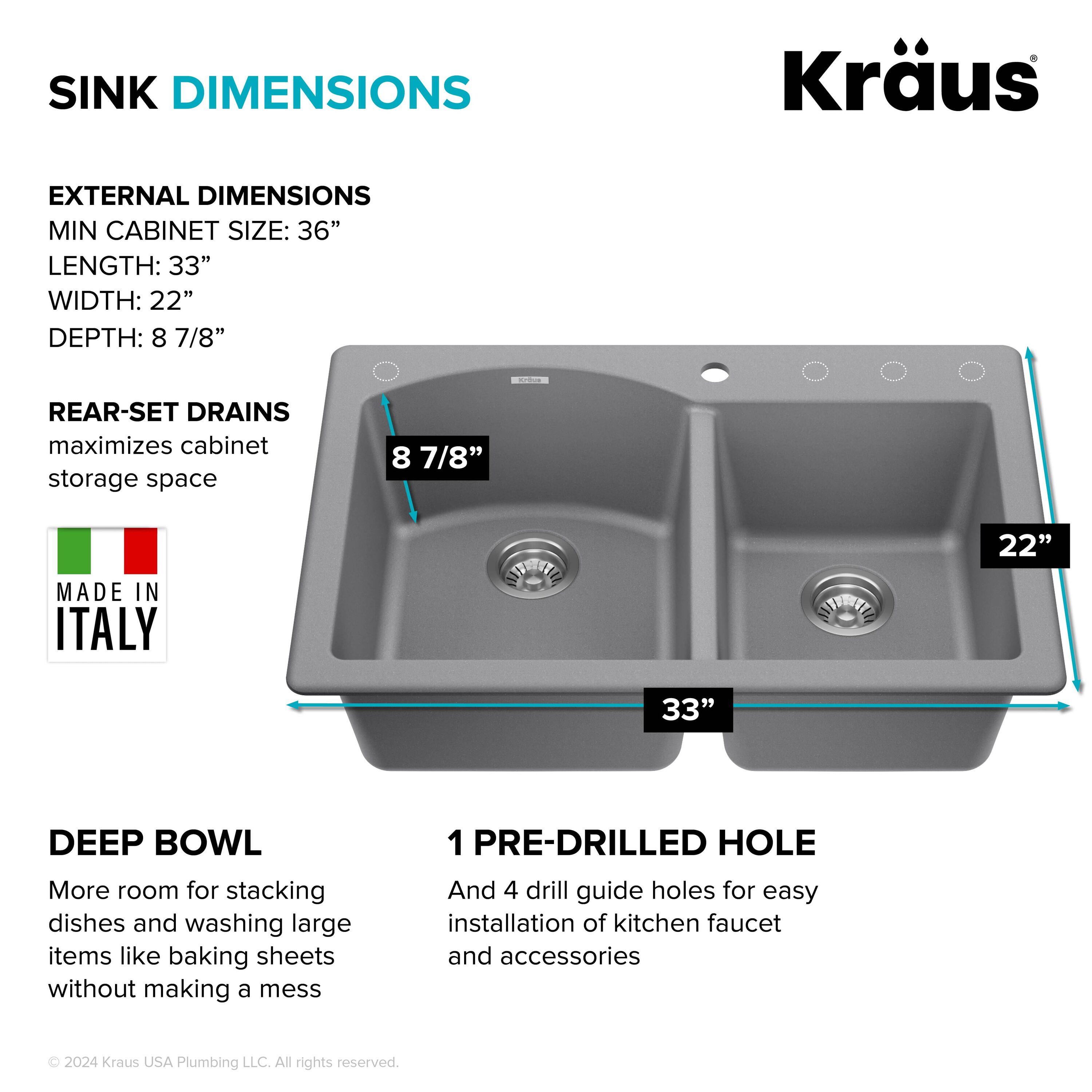 KRAUS Forteza™ 33" L Dual Mount 60/40 Double Bowl Granite Kitchen Sink