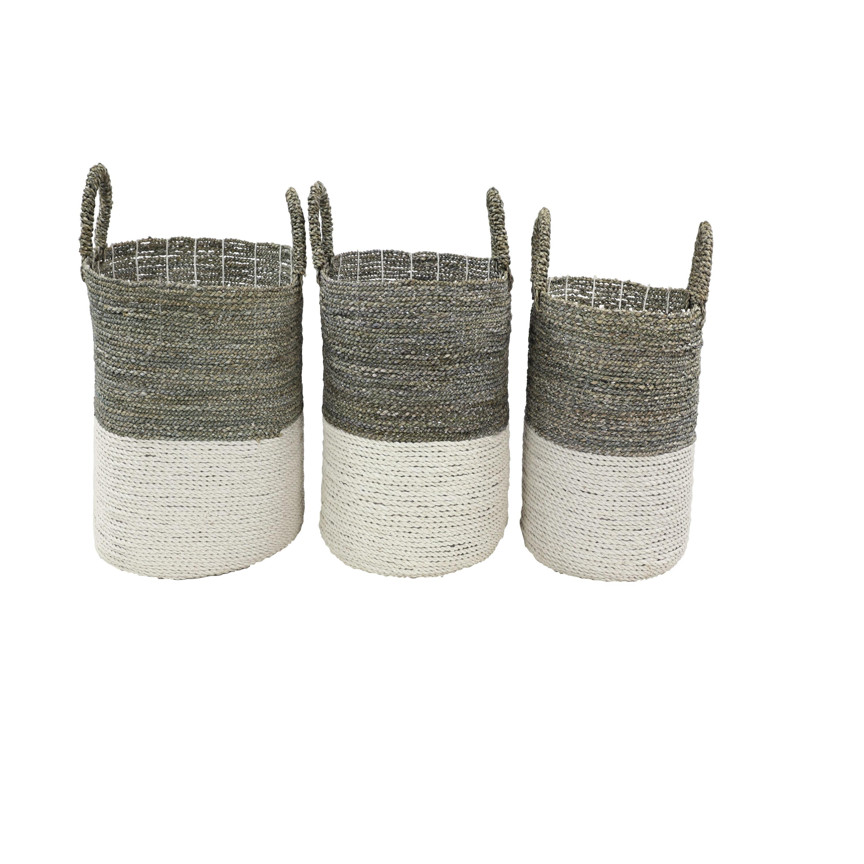 DecMode 17", 16", 14" White Sea Grass Contemporary Storage Basket, 3 - Pieces
