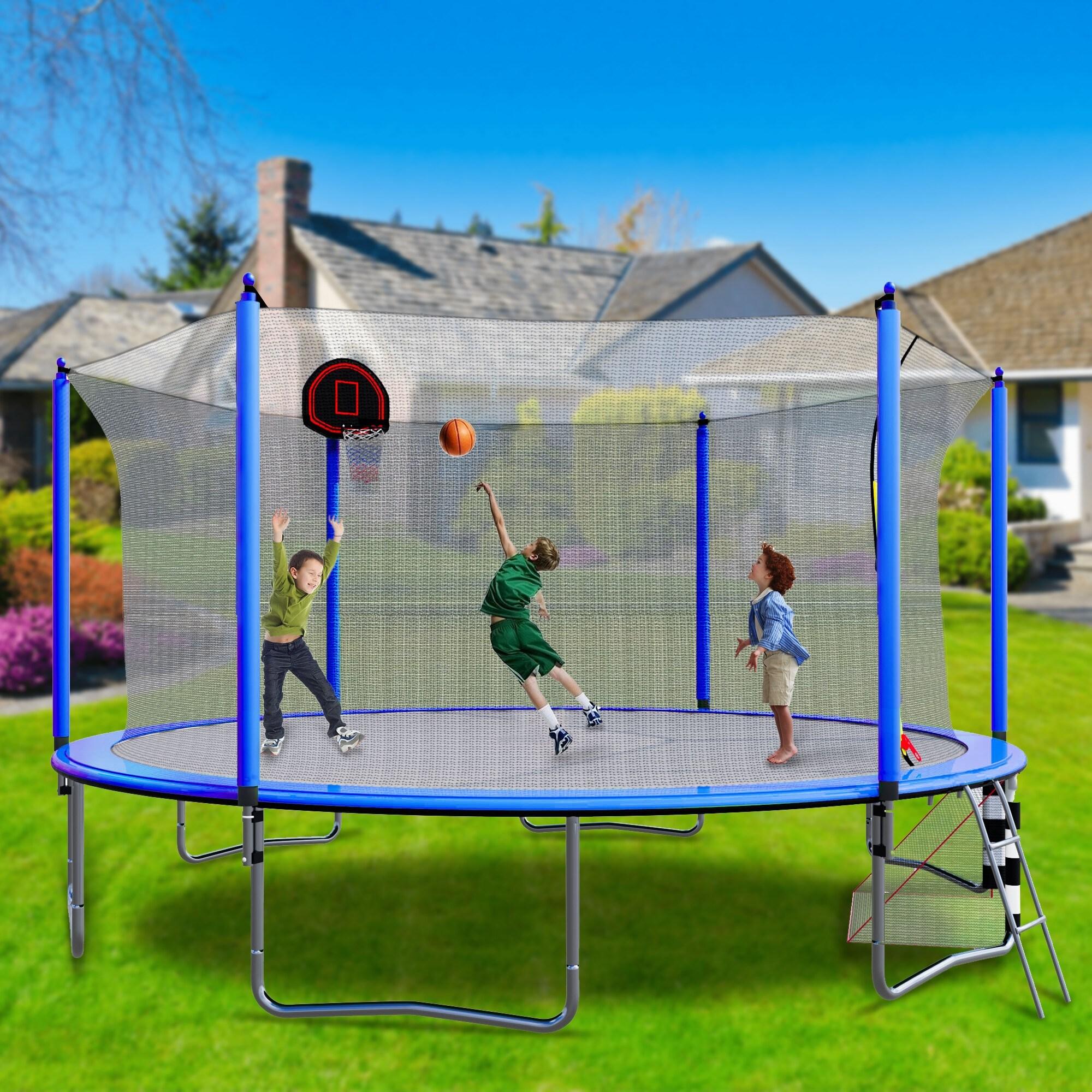 SHANRUGUOJI 16Ft Trampoline With Basketball Hoop Pump And Ladder(Inner Safety Enclosure) With Soccer Goal