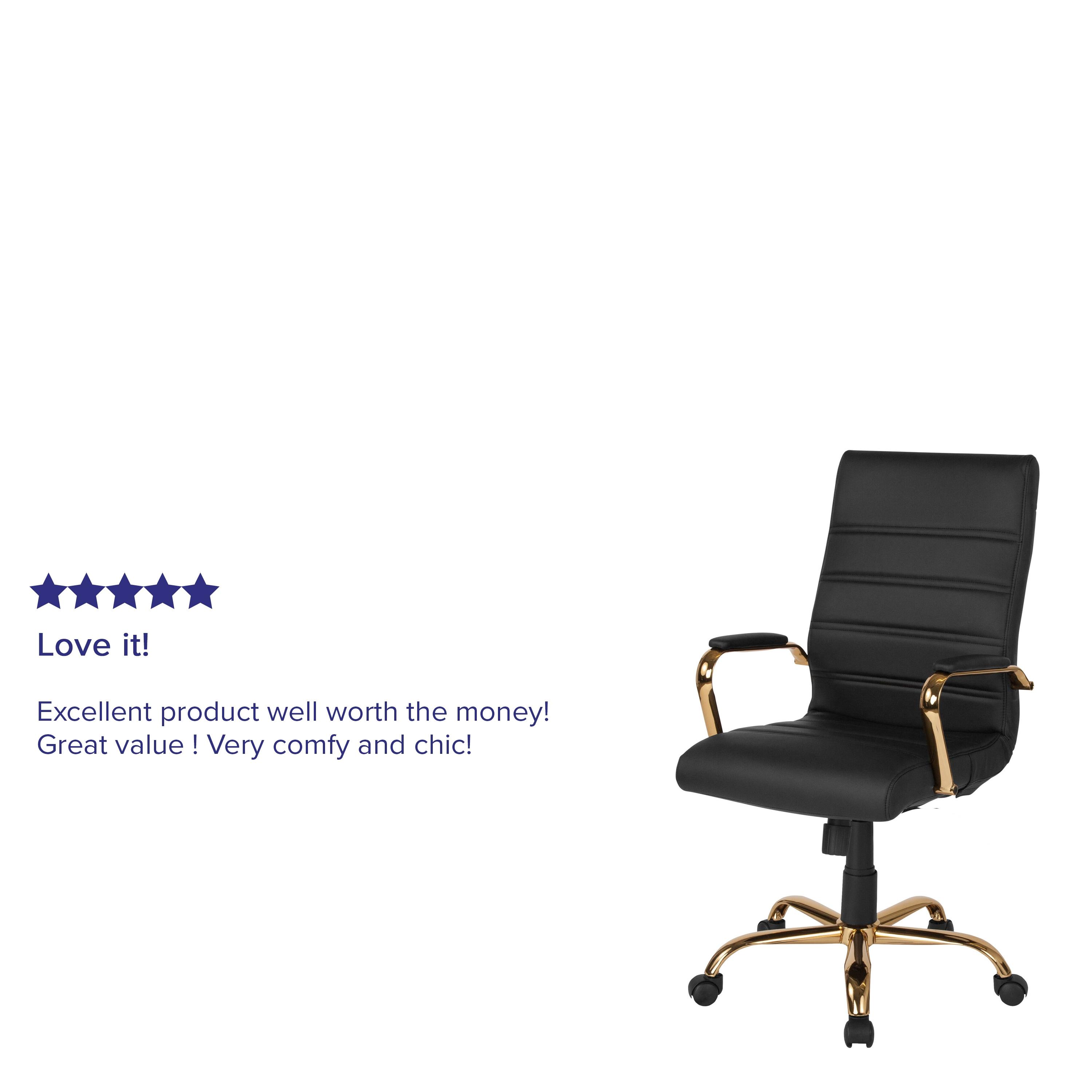 Flash Furniture High Back Black LeatherSoft Executive Swivel Office Chair with Gold Frame and Arms