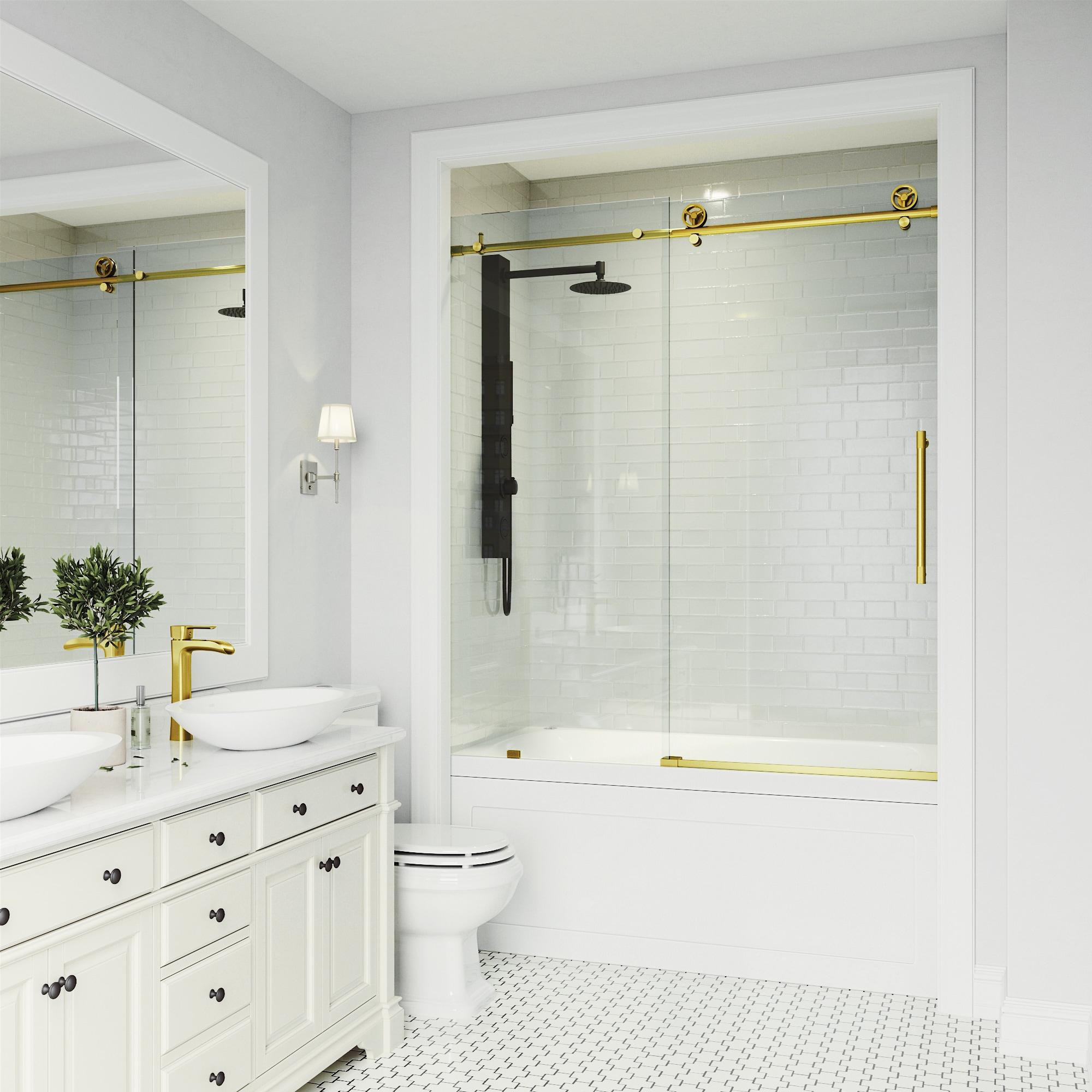 Cass 56-60" W x 66" H Sliding Frameless Tub Door with 3/8" Clear Glass