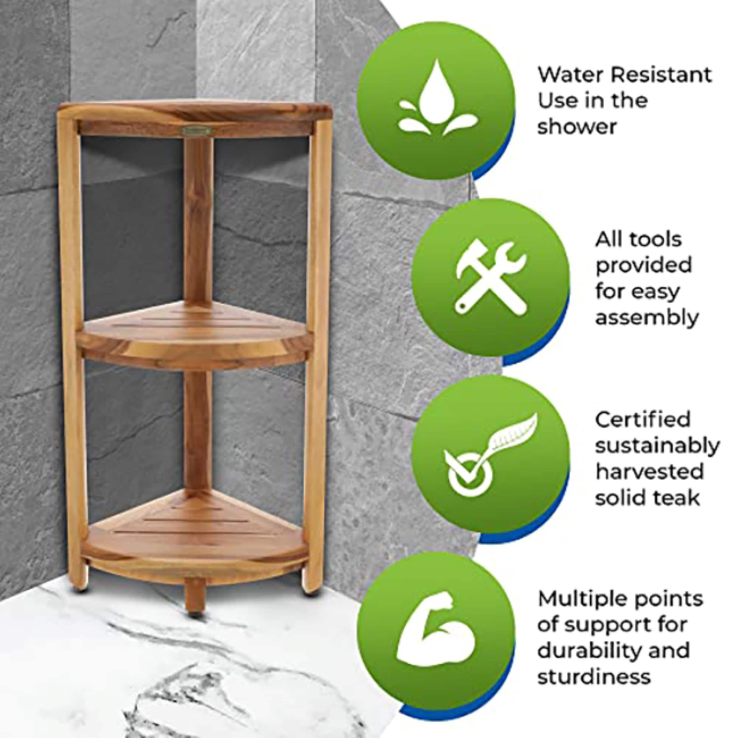 EcoDecors EcoDecors, Snazzy Corner, Teak Corner Shower Shelf, Shower Stand Corner, in EarthyTeak™