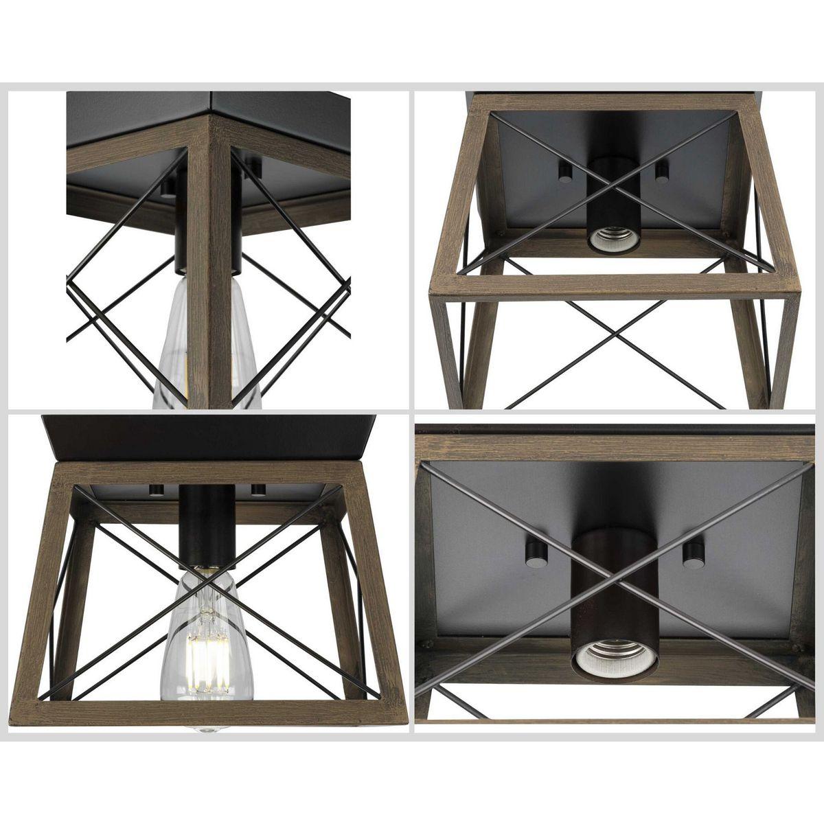 Progress Lighting Briarwood 1-Light Flush Mount, Antique Bronze, Faux-Painted Wood Shade