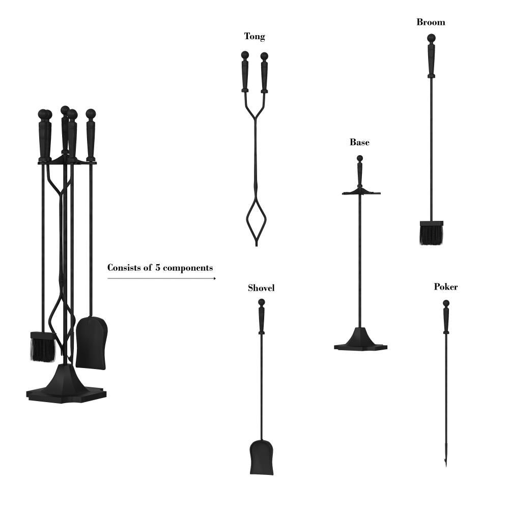 Hastings Home 5-Piece Heavy-Duty Wrought Iron Fireplace Tool Set and Stand