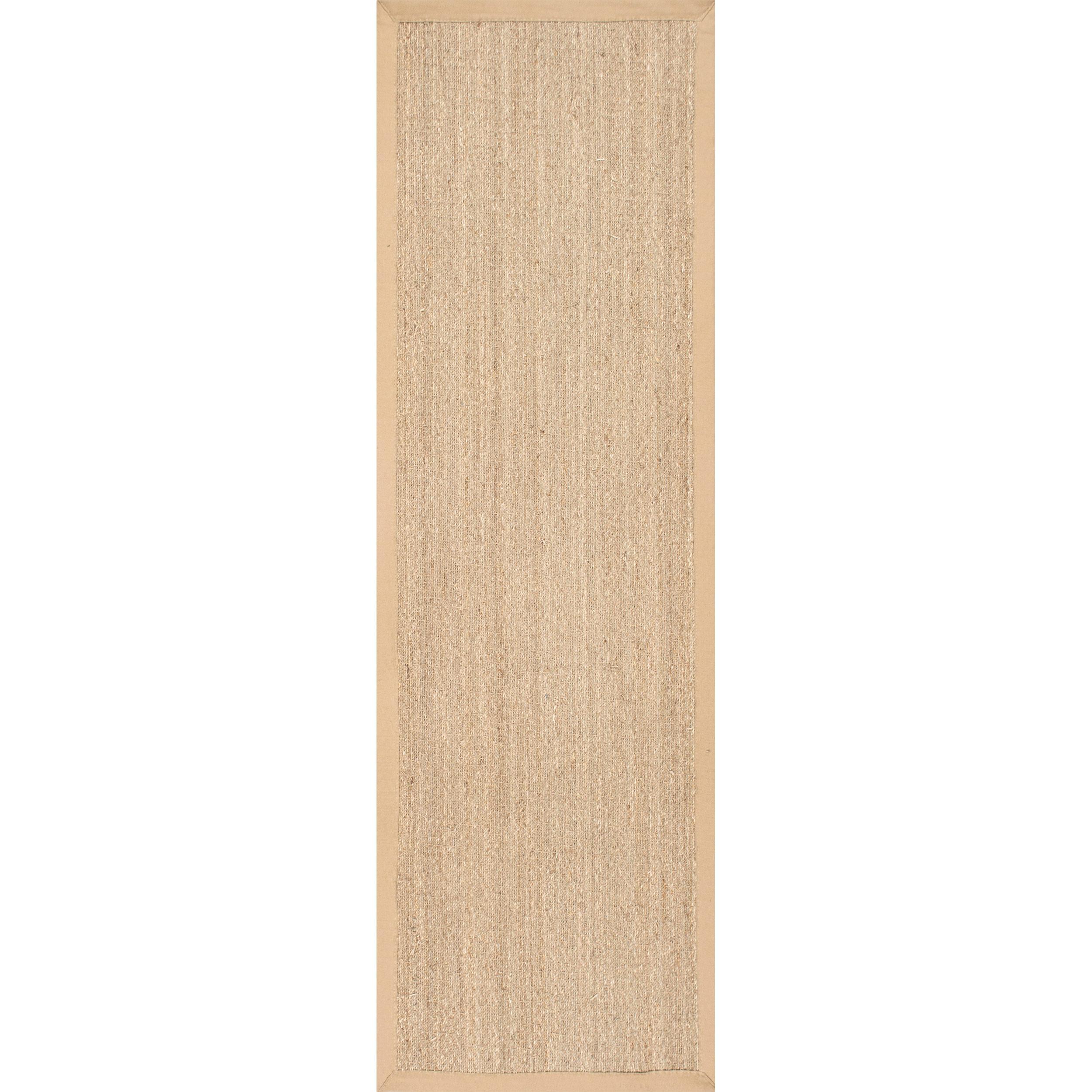 Beige Seagrass Runner Rug with Cotton Border, 2'6" x 14'
