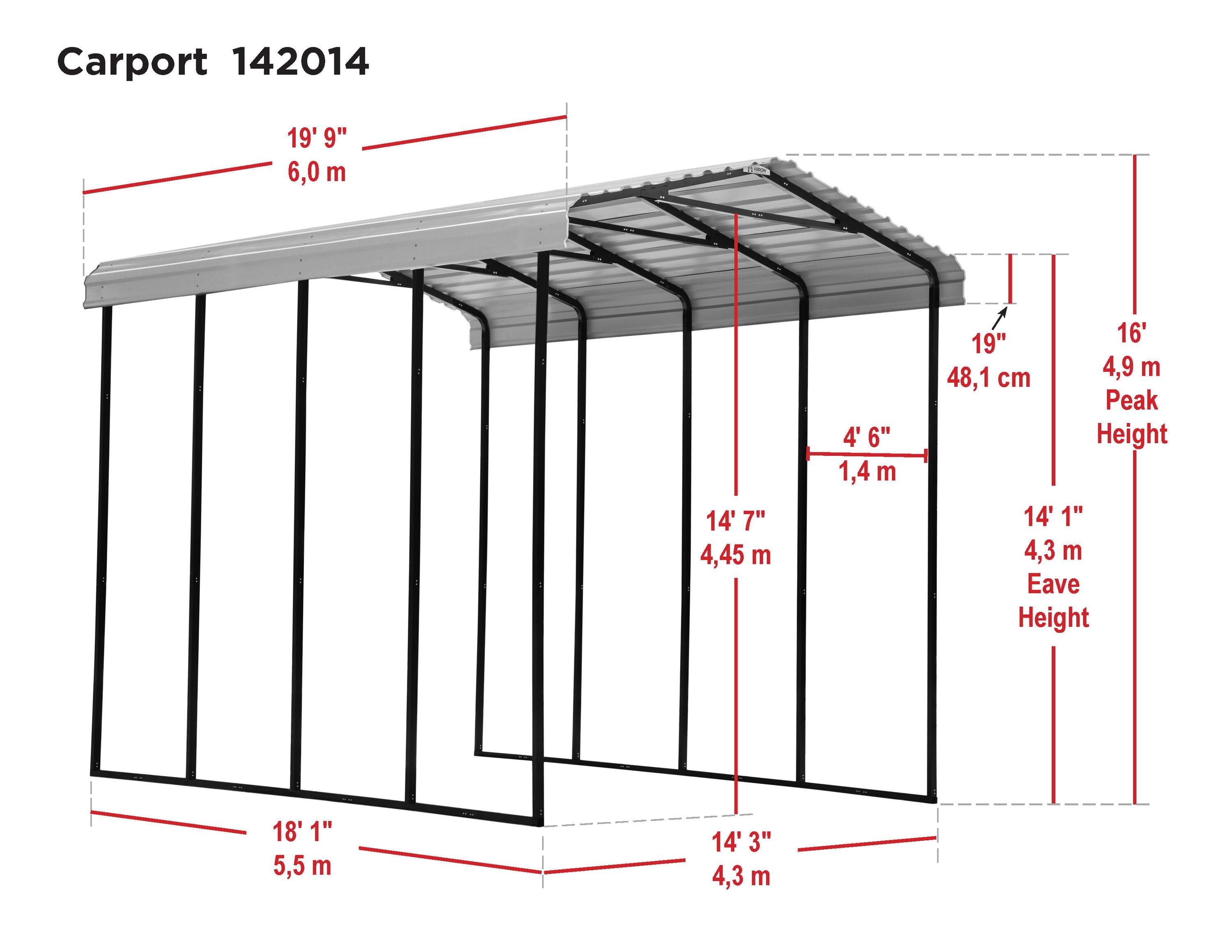 Arrow Arrow Carport, 14 ft. x 20 ft. x 14 ft.