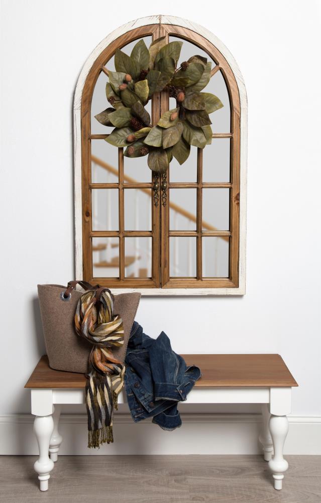 Kate and Laurel Boldmere Large Traditional Wood Windowpane Arch Mirror, 28x44, Rustic Brown and White