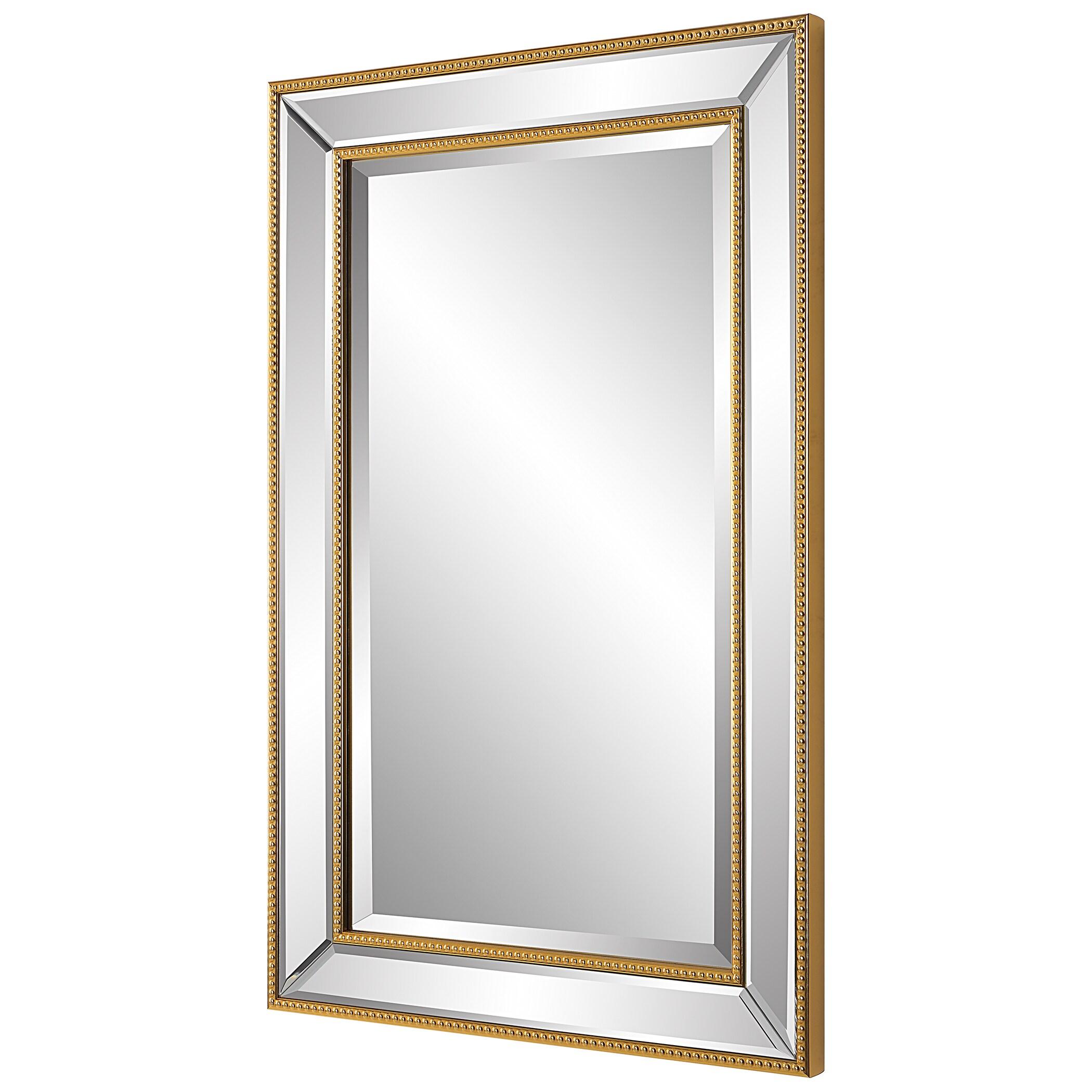 Elegant Gold Beaded Silver Wood Framed Vanity Mirror