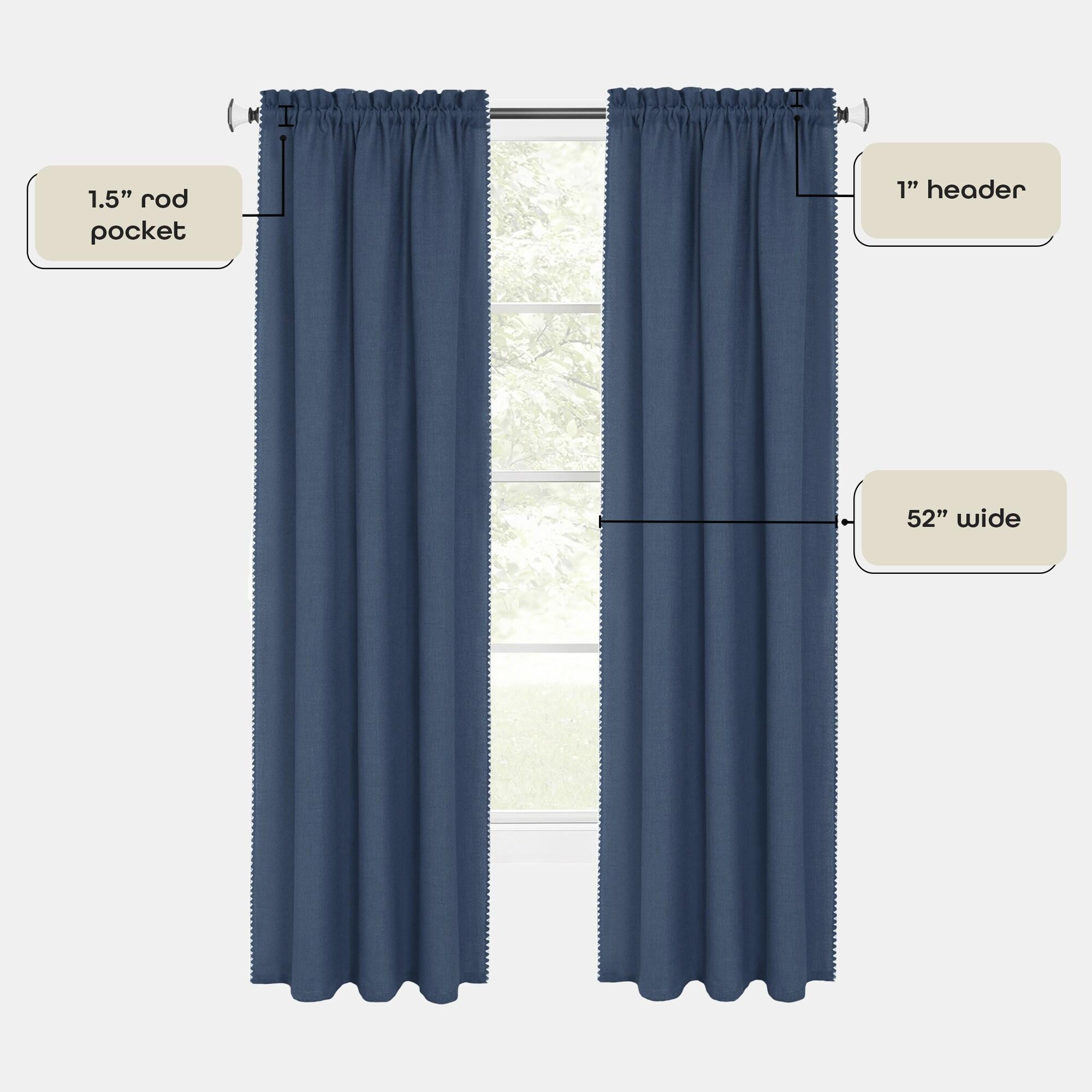 Achim Kendal Solid Rod Pocket Light Filtering Curtain Panel, Blue/White, 52" x 84"