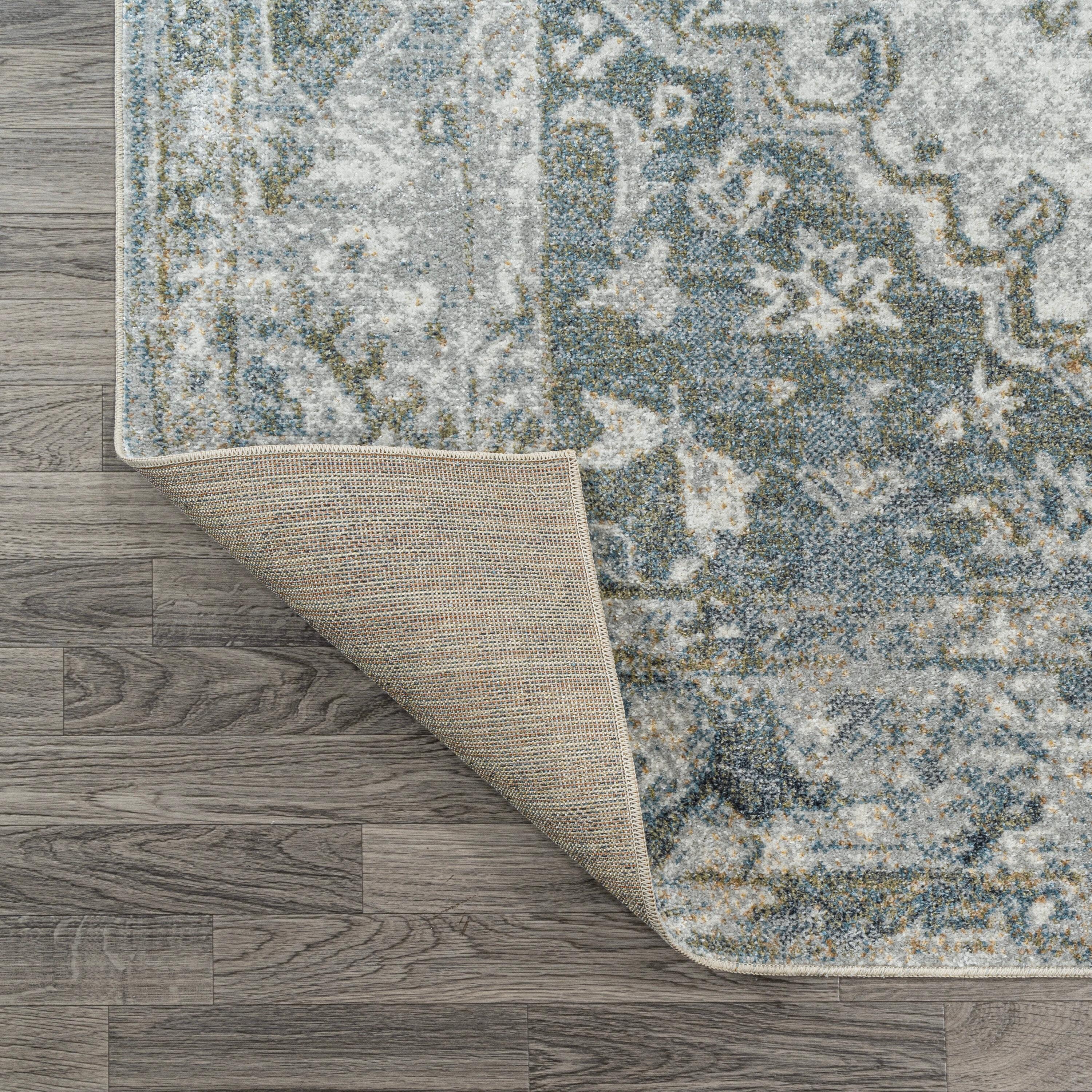 JONATHAN Y Pavel Distressed Medallion Low-Pile Machine-Washable Light Gray/Blue 5 ft. x 8 ft. Area Rug