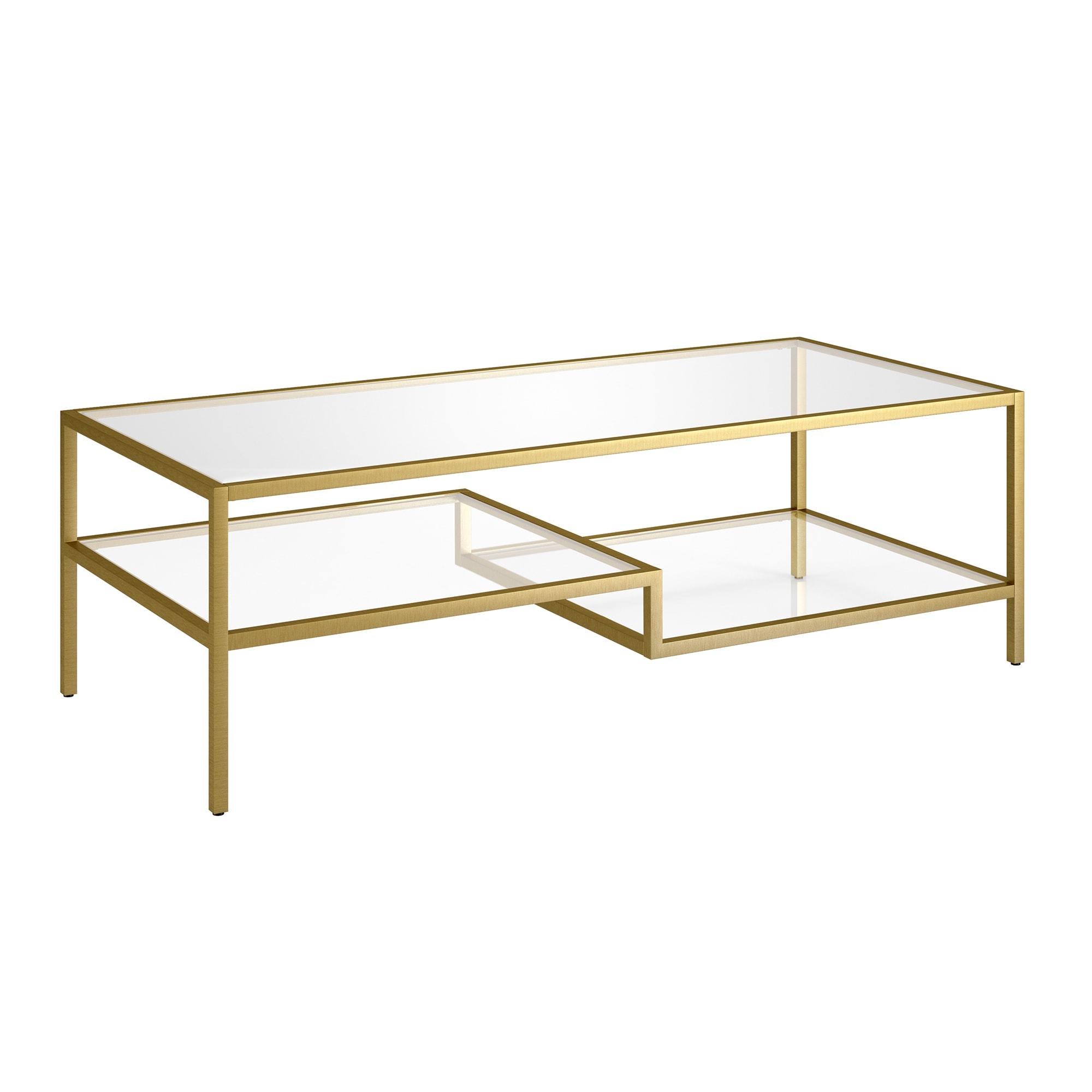 Evelyn&Zoe Lovett 54" Wide Rectangular Coffee Table in Brass